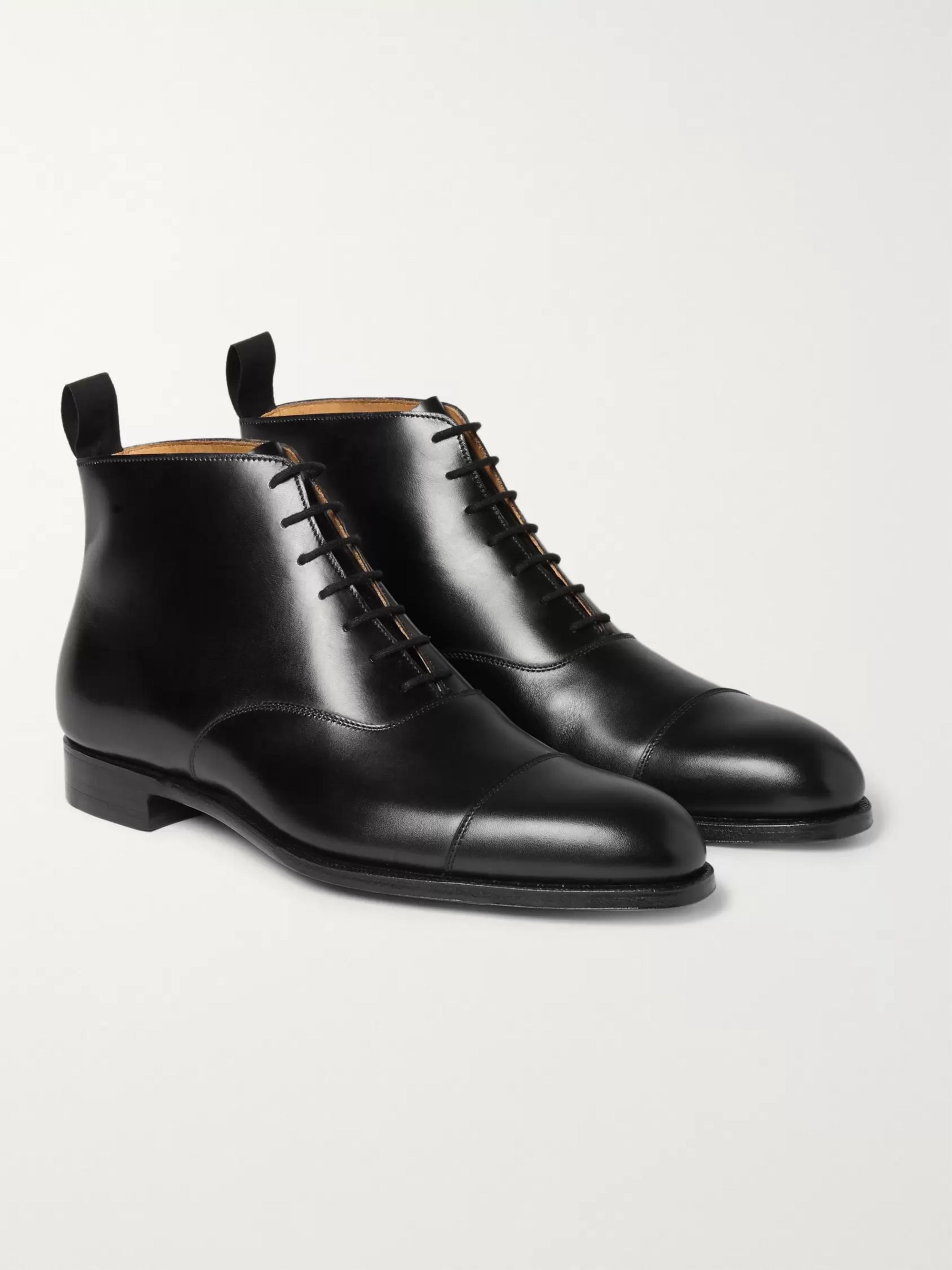 Black William Cap-Toe Leather Boots 