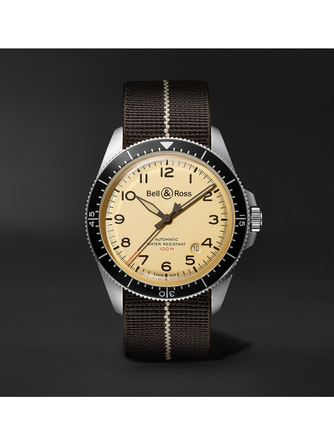 BR V2-92 Limited Edition Military Beige Automatic 41mm Stainless Steel and Canvas Watch, Ref. No. BRV292-BEI-ST/SF