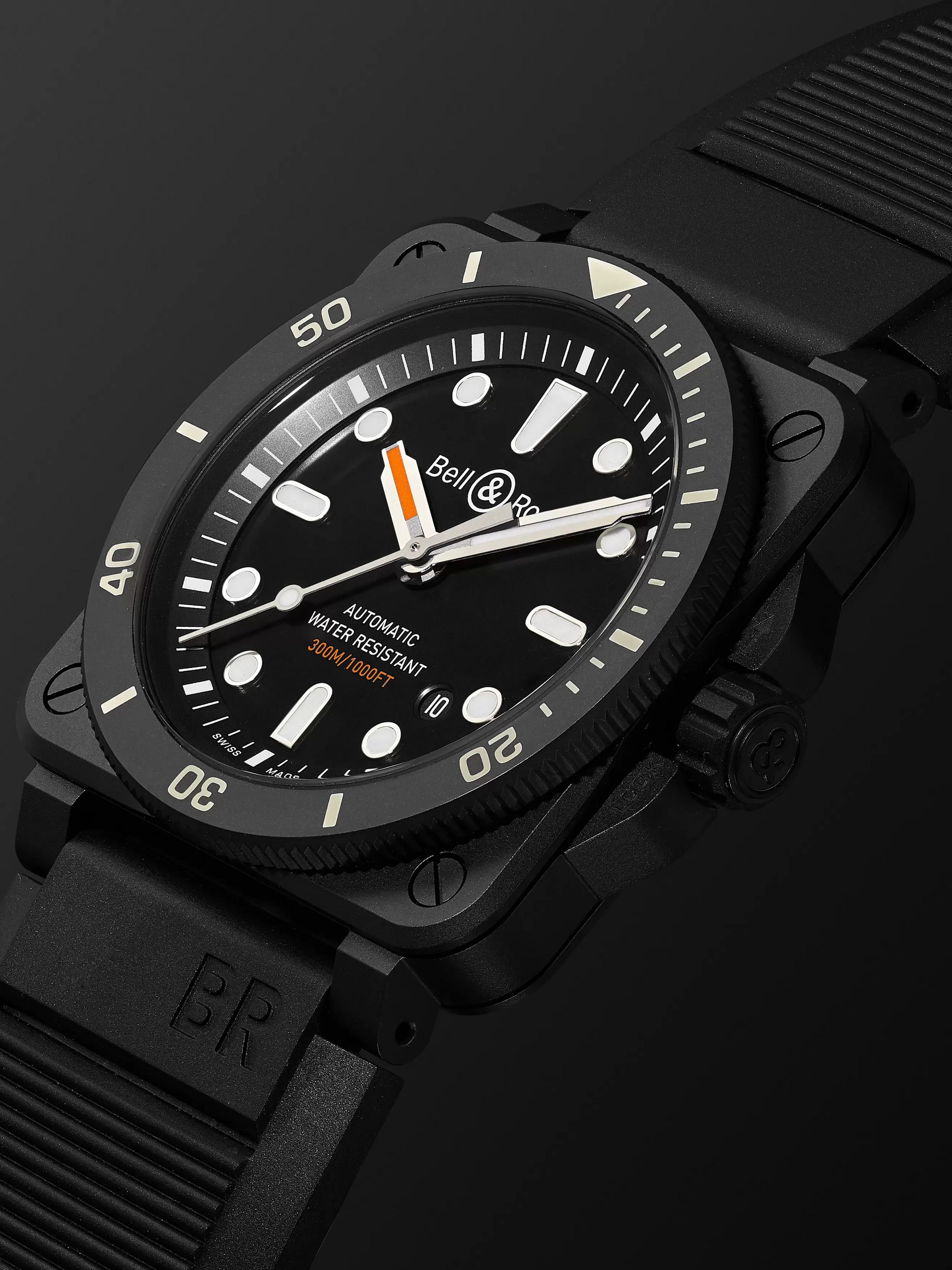BELL & ROSS BR 03-92 Diver Black Matte Automatic 42mm Ceramic and Rubber Watch, Ref. No. BR0392-D-BL-CE/SRB