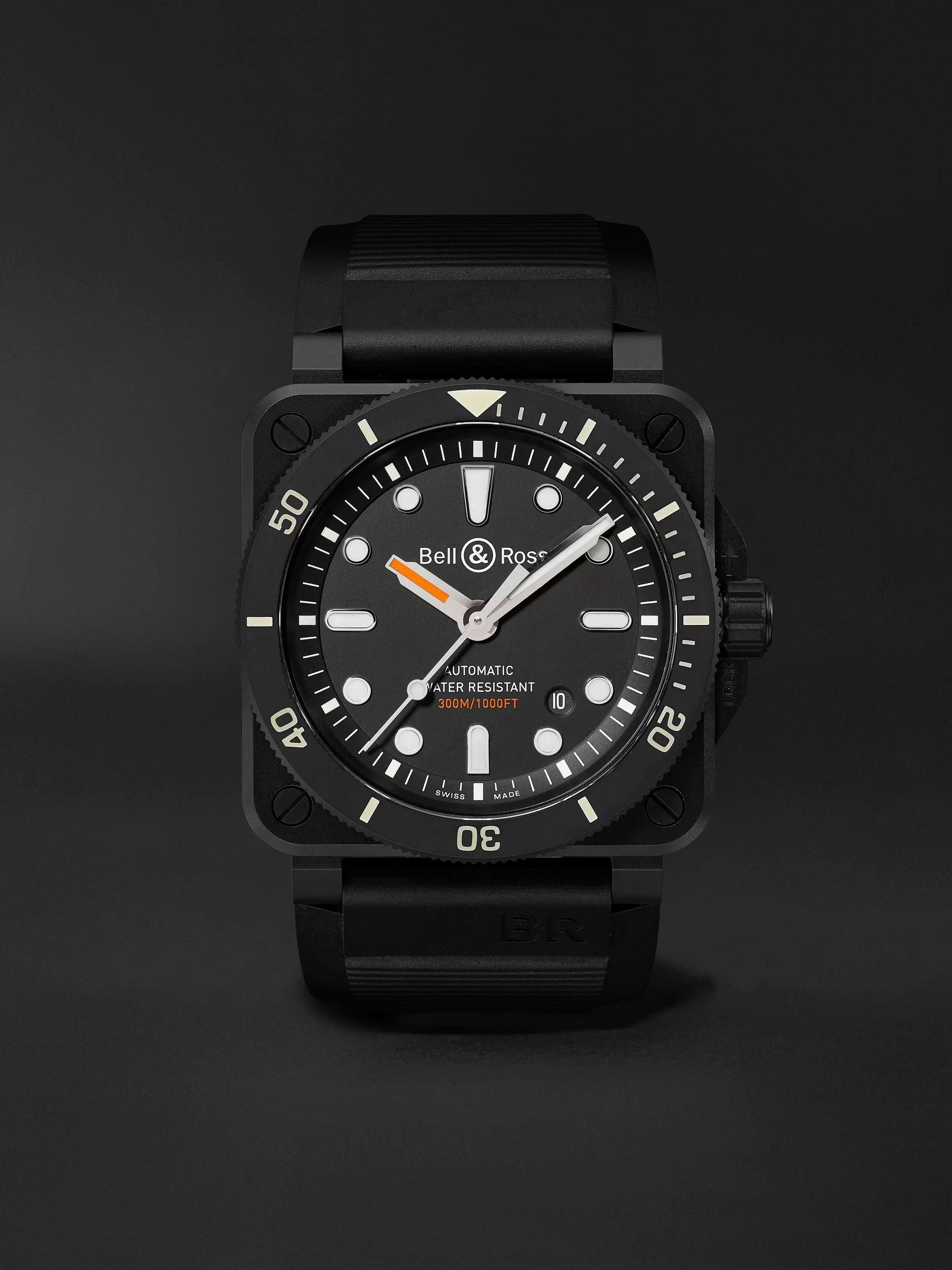 BELL & ROSS BR 03-92 Diver Black Matte Automatic 42mm Ceramic and Rubber Watch, Ref. No. BR0392-D-BL-CE/SRB