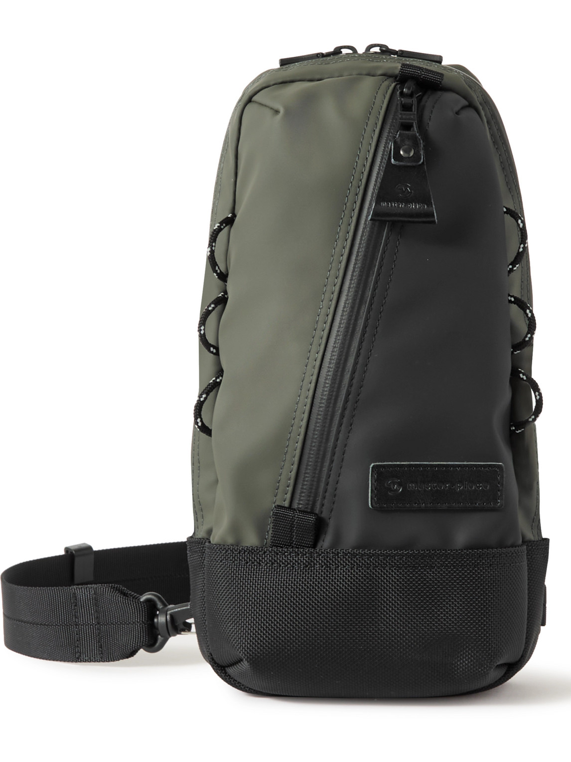 Master-piece Slick Canvas And Leather-trimmed Cordura Sling Backpack In Gray