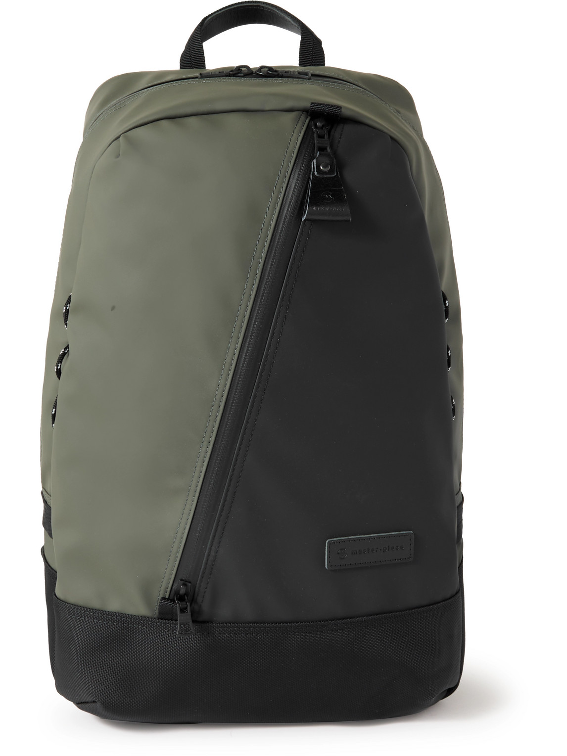 Master-piece Slick Large Canvas And Leather-trimmed Cordura Backpack In Gray