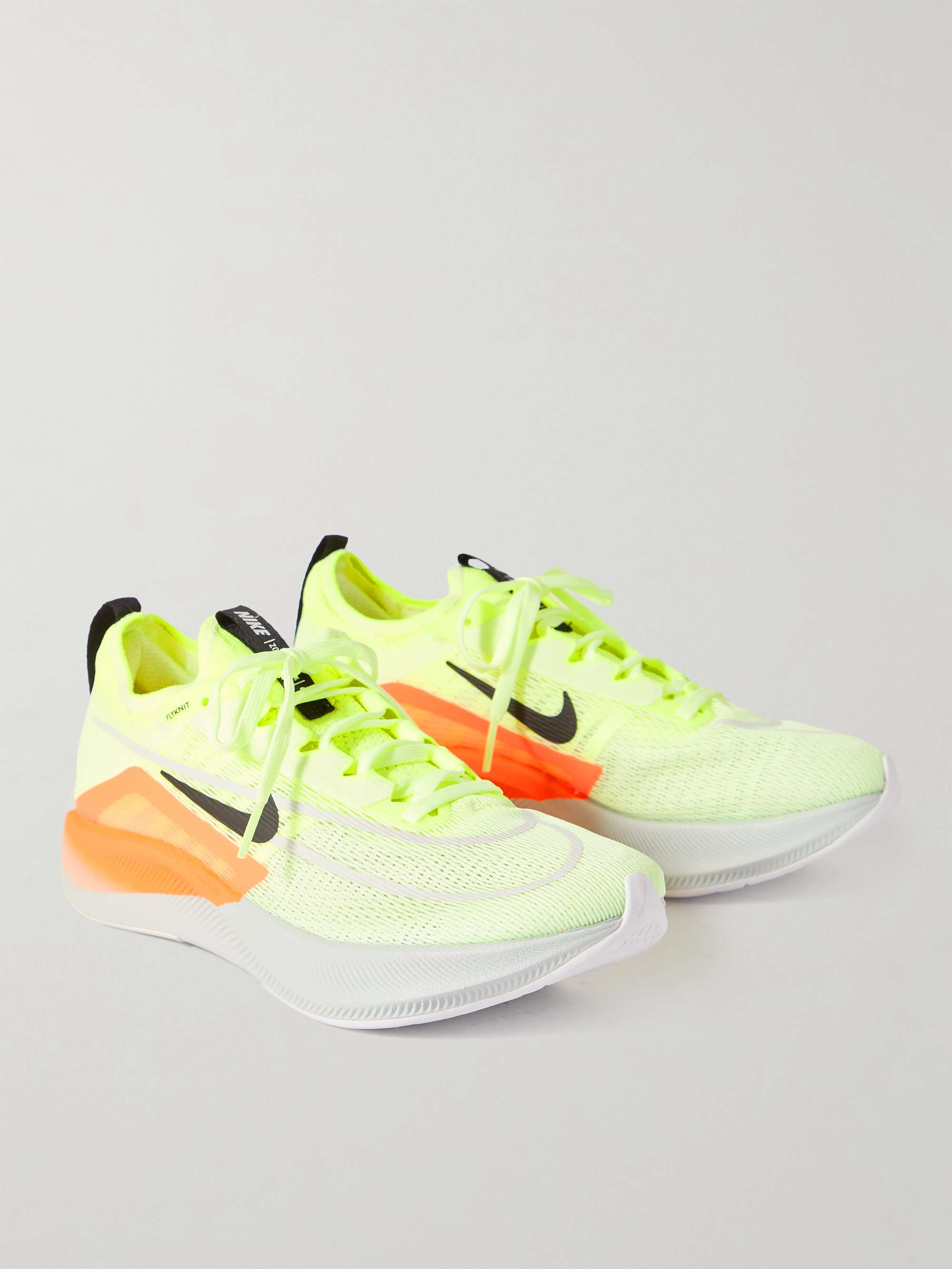 NIKE RUNNING Zoom Fly 4 Neon Mesh and Flyknit Running Sneakers