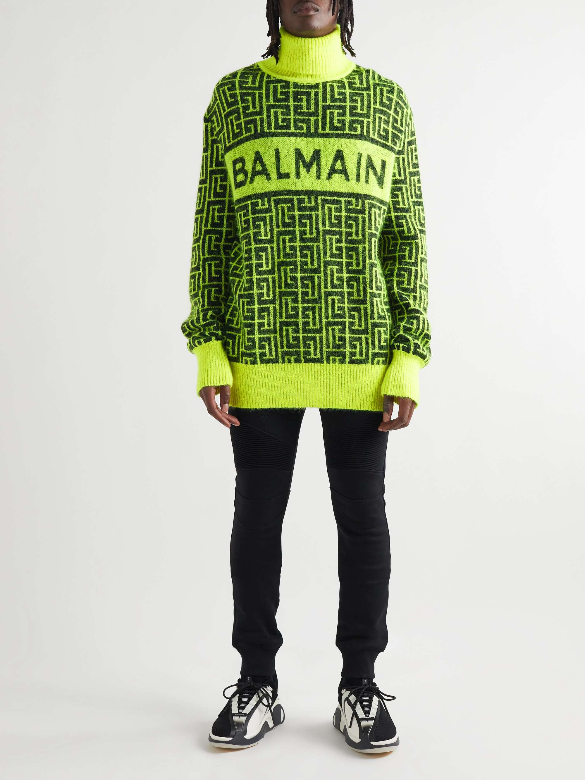 BALMAIN Logo-Intarsia Wool-Blend Rollneck Sweater