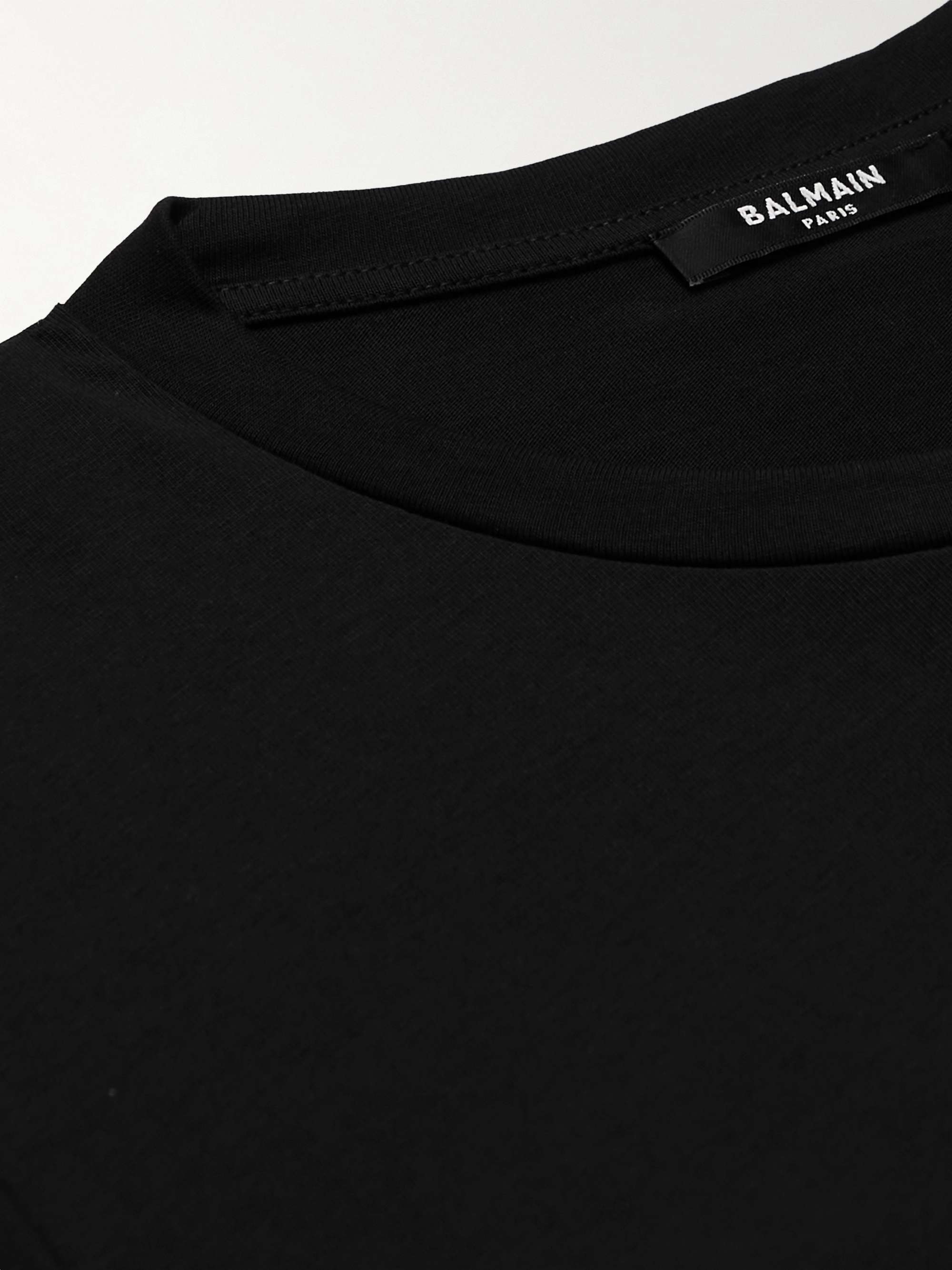 BALMAIN Slim-Fit Logo-Print Striped Cotton-Jersey T-Shirt
