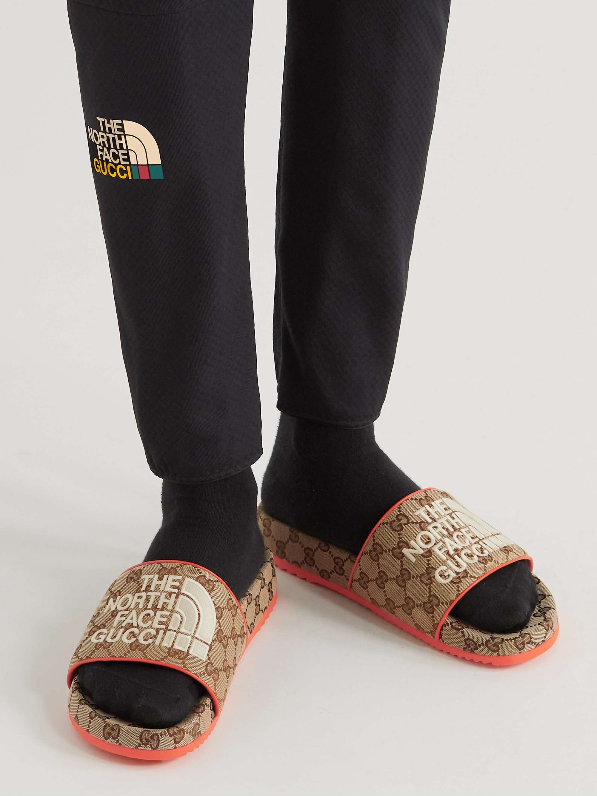 GUCCI + The North Face Sideline Logo-Embroidered Monogrammed Canvas Slides