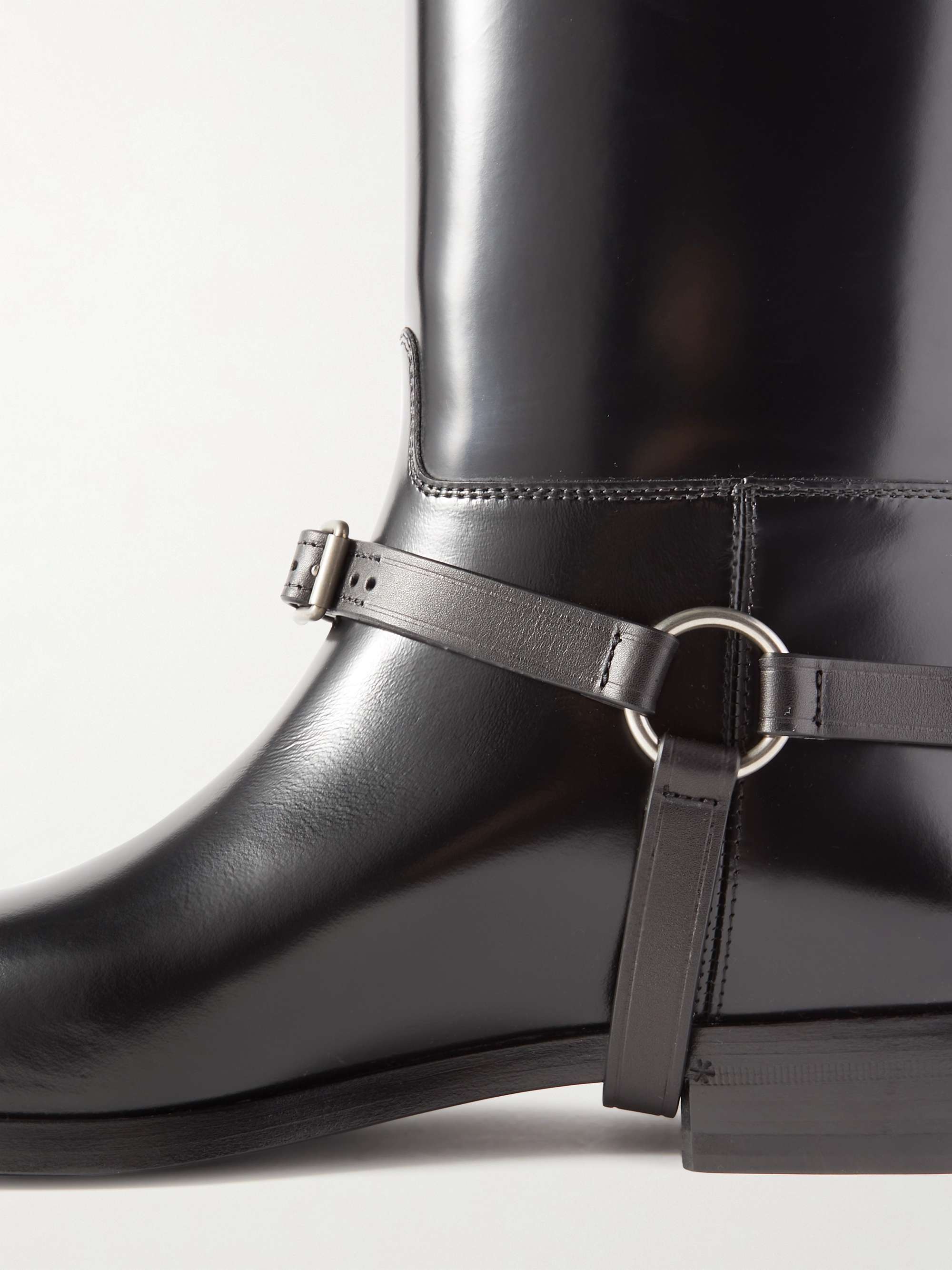 GUCCI Zelda Two-Tone Glossed-Leather Riding Boots