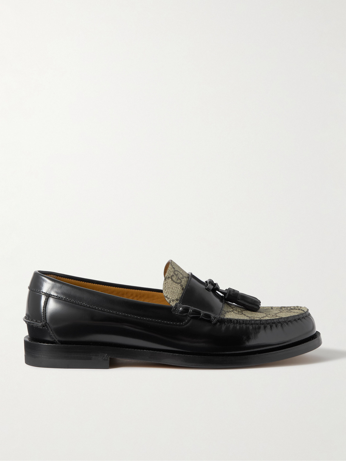 GUCCI KAVEH MONOGRAMMED CANVAS AND LEATHER TASSELLED LOAFERS