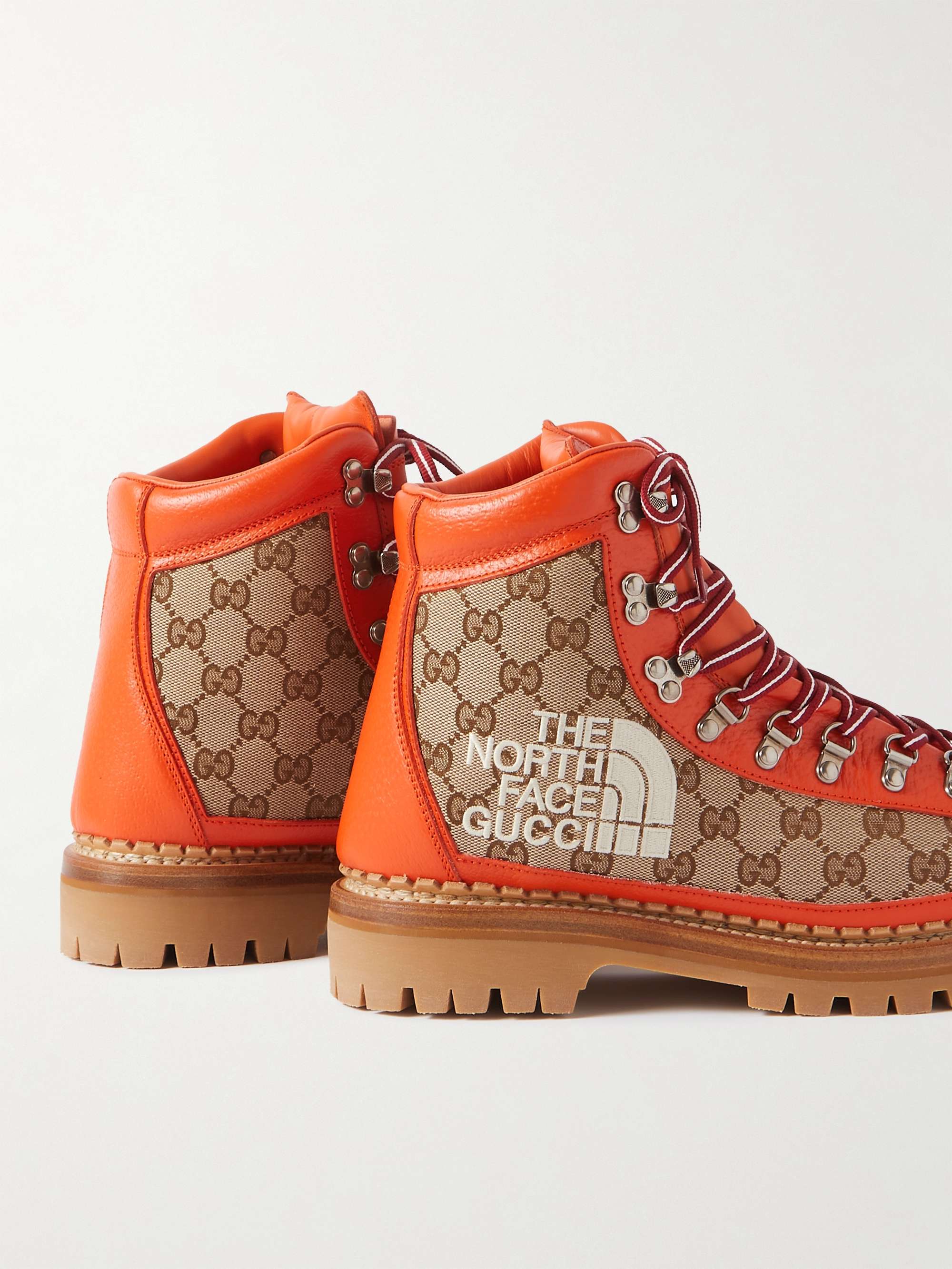 GUCCI + The North Face Logo-Embroidered Monogrammed Canvas and Leather Hiking Boots