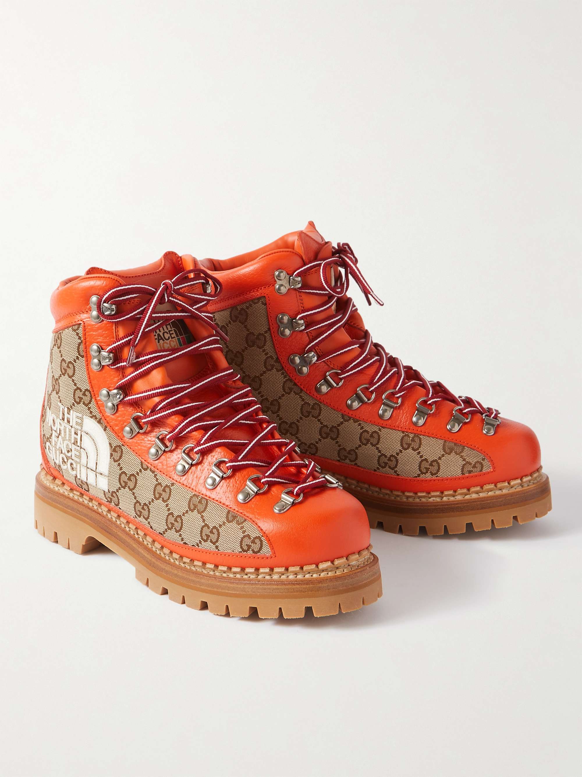GUCCI + The North Face Logo-Embroidered Monogrammed Canvas and Leather Hiking Boots