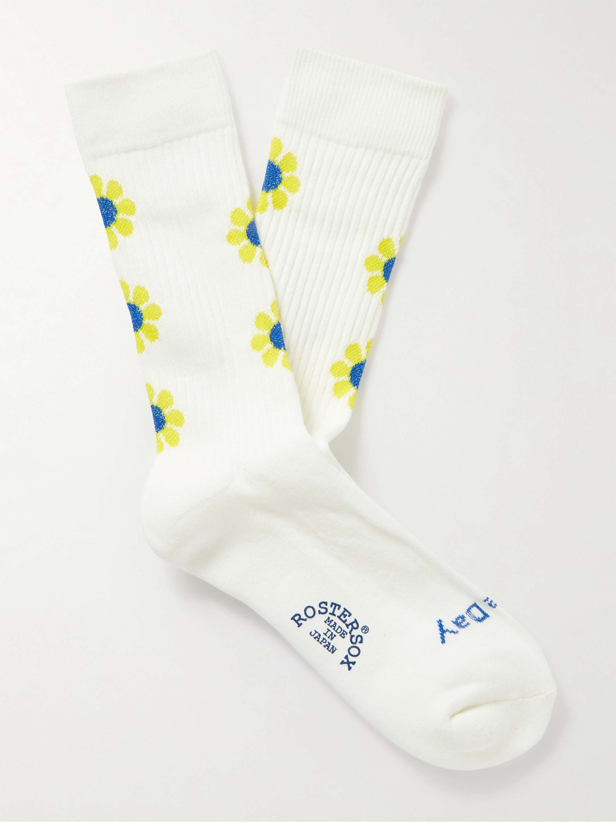 ROSTERSOX Peace Intarsia Ribbed Cotton-Blend Socks