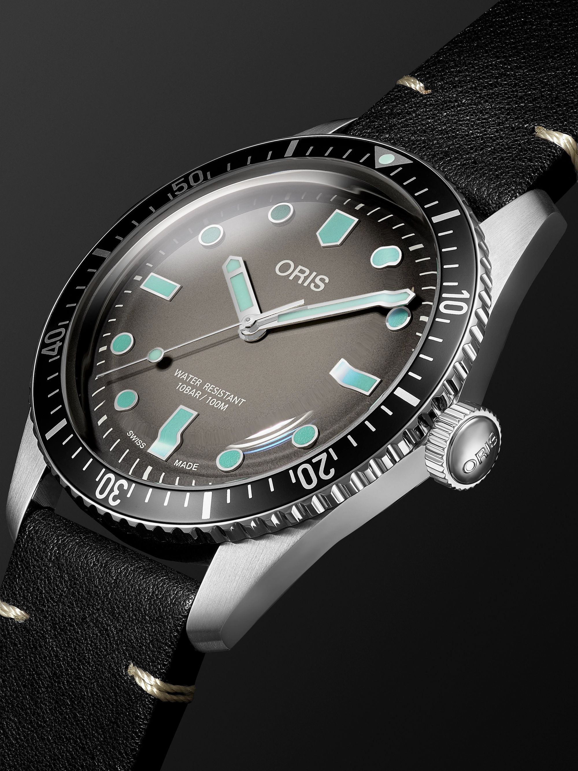 ORIS Divers Sixty-Five Automatic 40mm Stainless Steel and Leather Watch, Ref. No. 	01 733 7707 4053-07 5 20 89