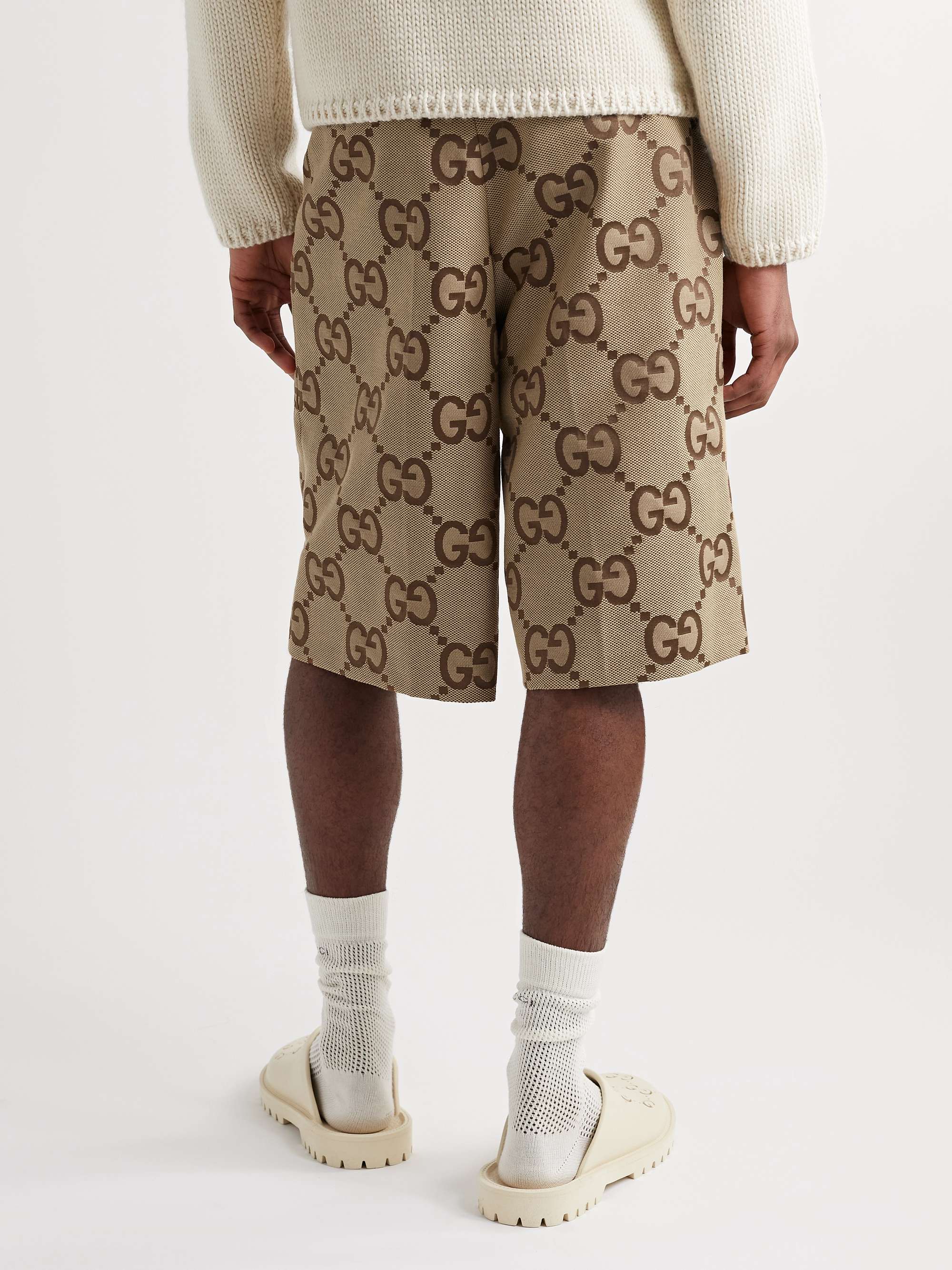 GUCCI Wide-Leg Pleated Logo-Jacquard Cotton-Blend Shorts