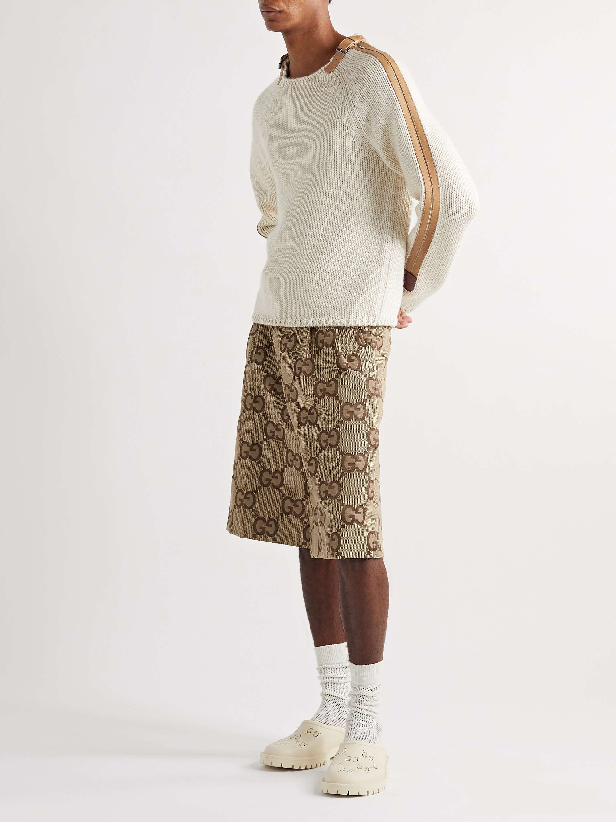 GUCCI Wide-Leg Pleated Logo-Jacquard Cotton-Blend Shorts