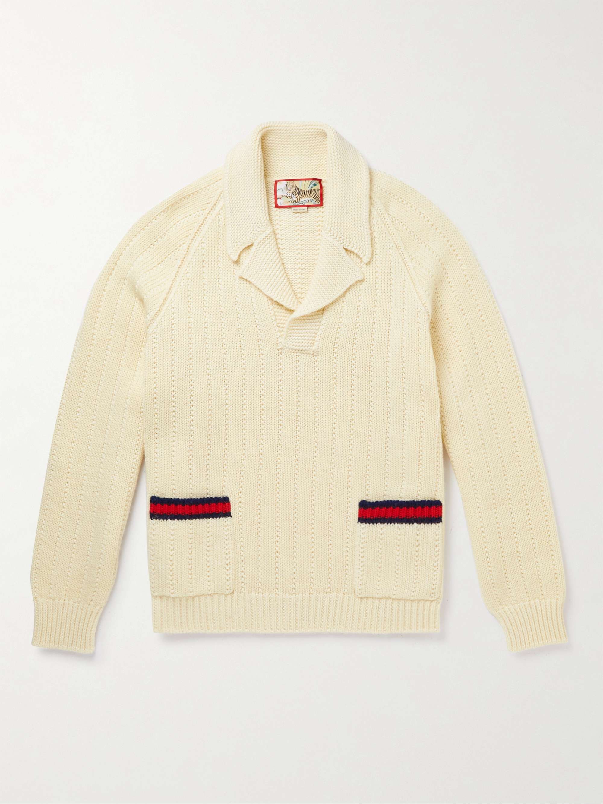 GUCCI Embroidered Ribbed Wool and Cotton-Blend Sweater