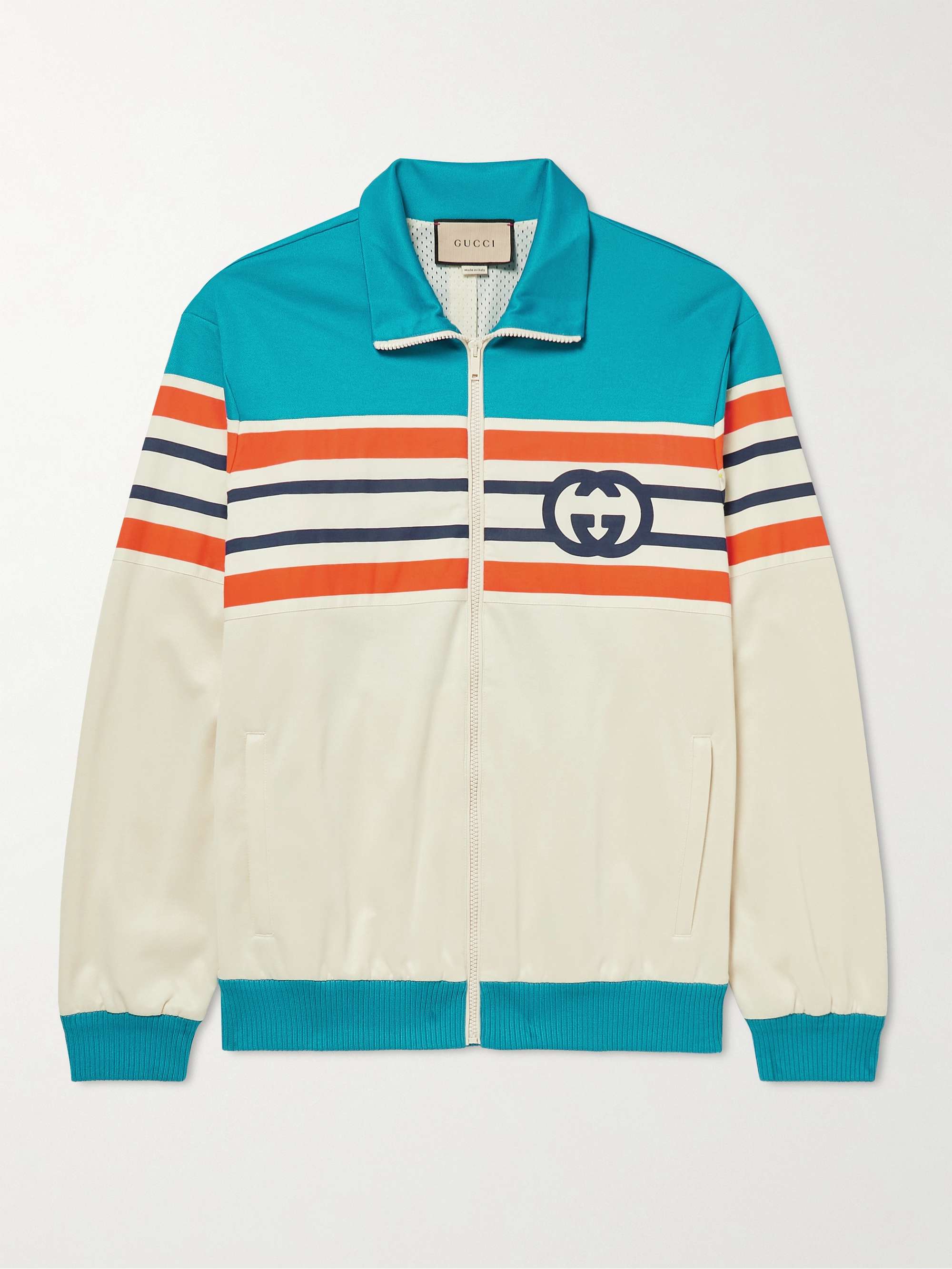GUCCI Striped Canvas-Trimmed Tech-Jersey Track Jacket
