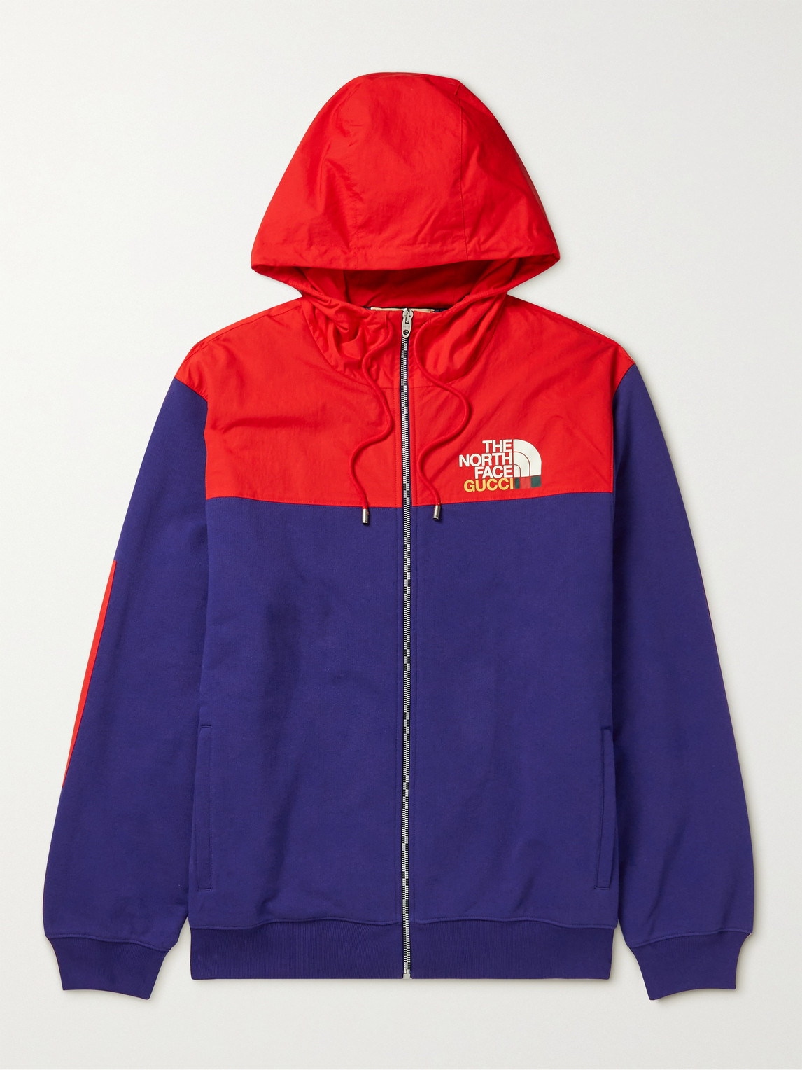 GUCCI THE NORTH FACE SHELL-TRIMMED LOGO-PRINT COTTON-JERSEY ZIP-UP HOODIE