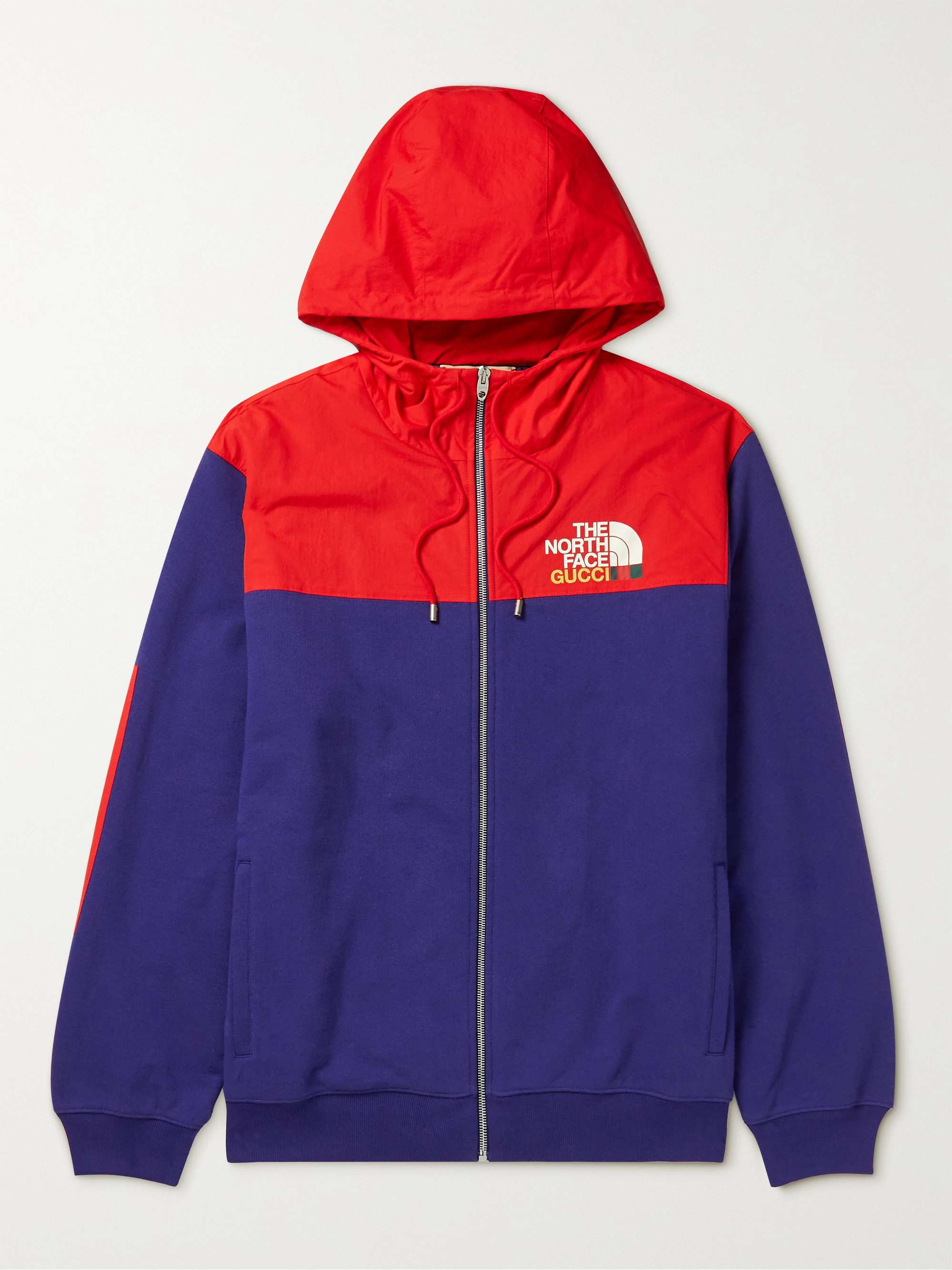 GUCCI + The North Face Shell-Trimmed Logo-Print Cotton-Jersey Zip-Up Hoodie