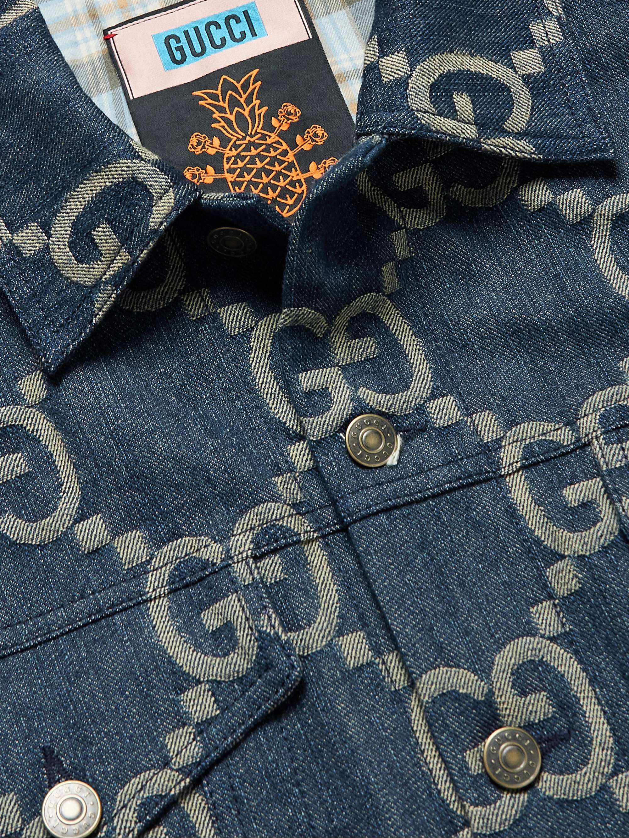 GUCCI Slim-Fit Logo-Jacquard Denim Jacket