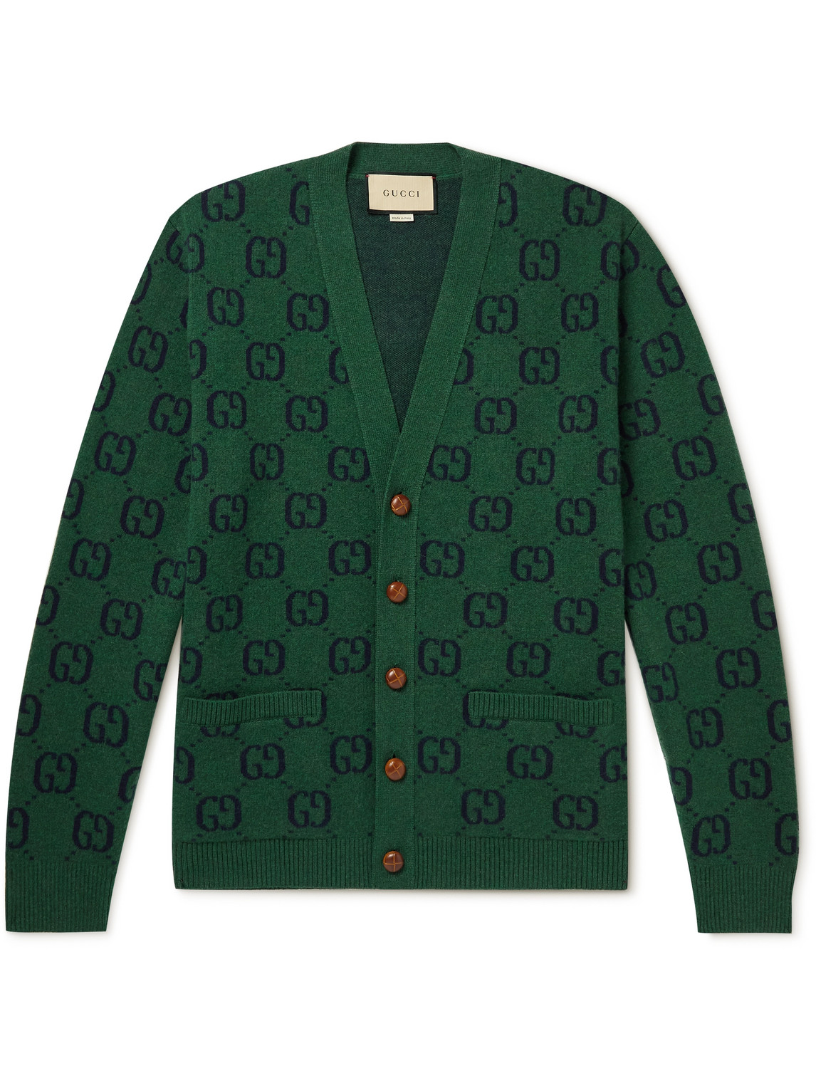 GUCCI - Logo-Jacquard Wool-Blend Cardigan - Men - Green - S for Men
