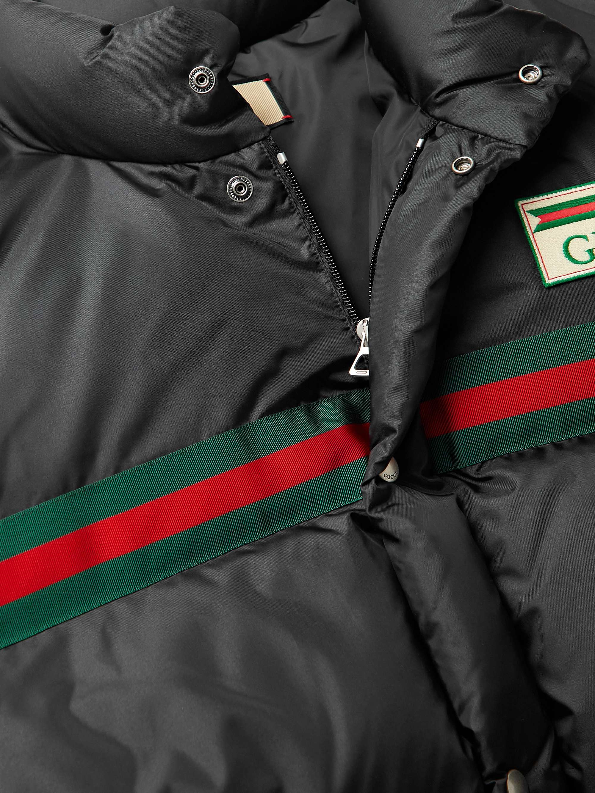 GUCCI Logo-Appliquéd Striped Quilted Shell Down Jacket