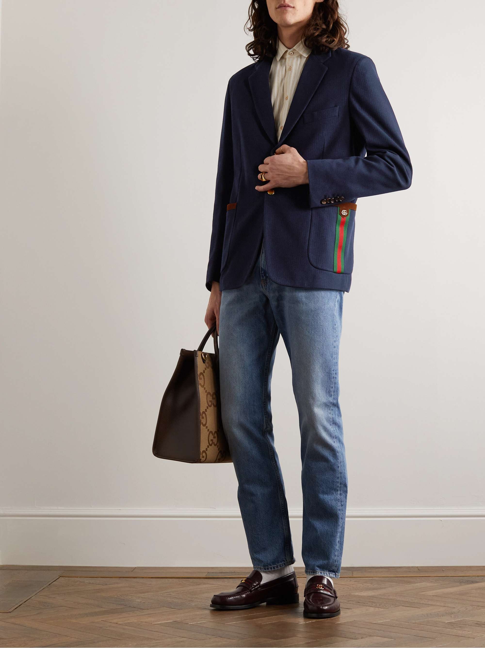 GUCCI Palma Grosgrain- and Suede-Trimmed Cotton Blazer