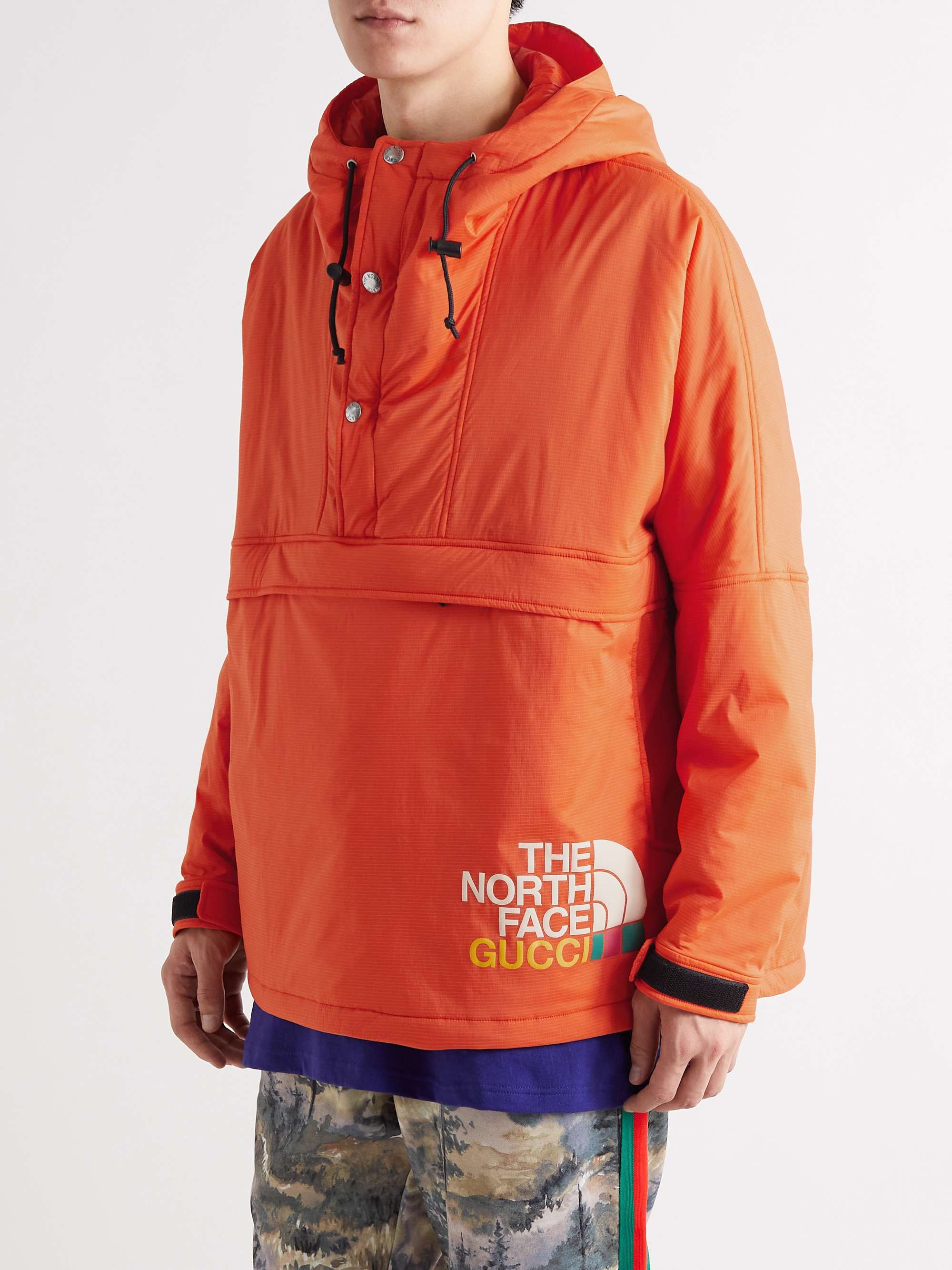 GUCCI + The North Face Logo-Print Ripstop Half-Zip Hooded Jacket