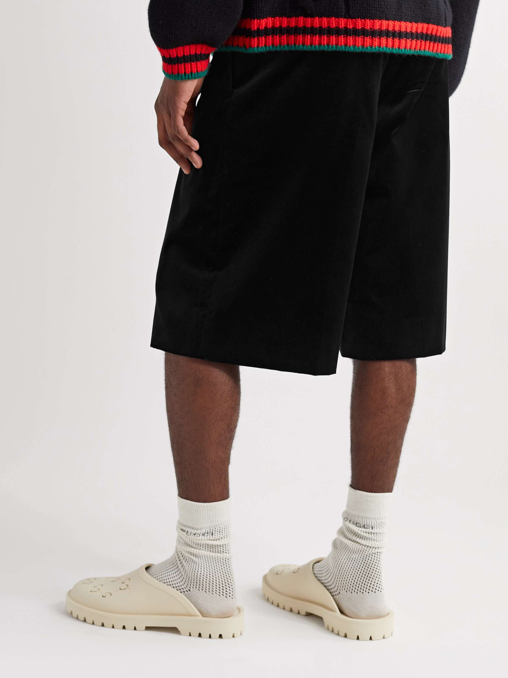 GUCCI Wide-Leg Pleated Cotton-Blend Velvet Shorts