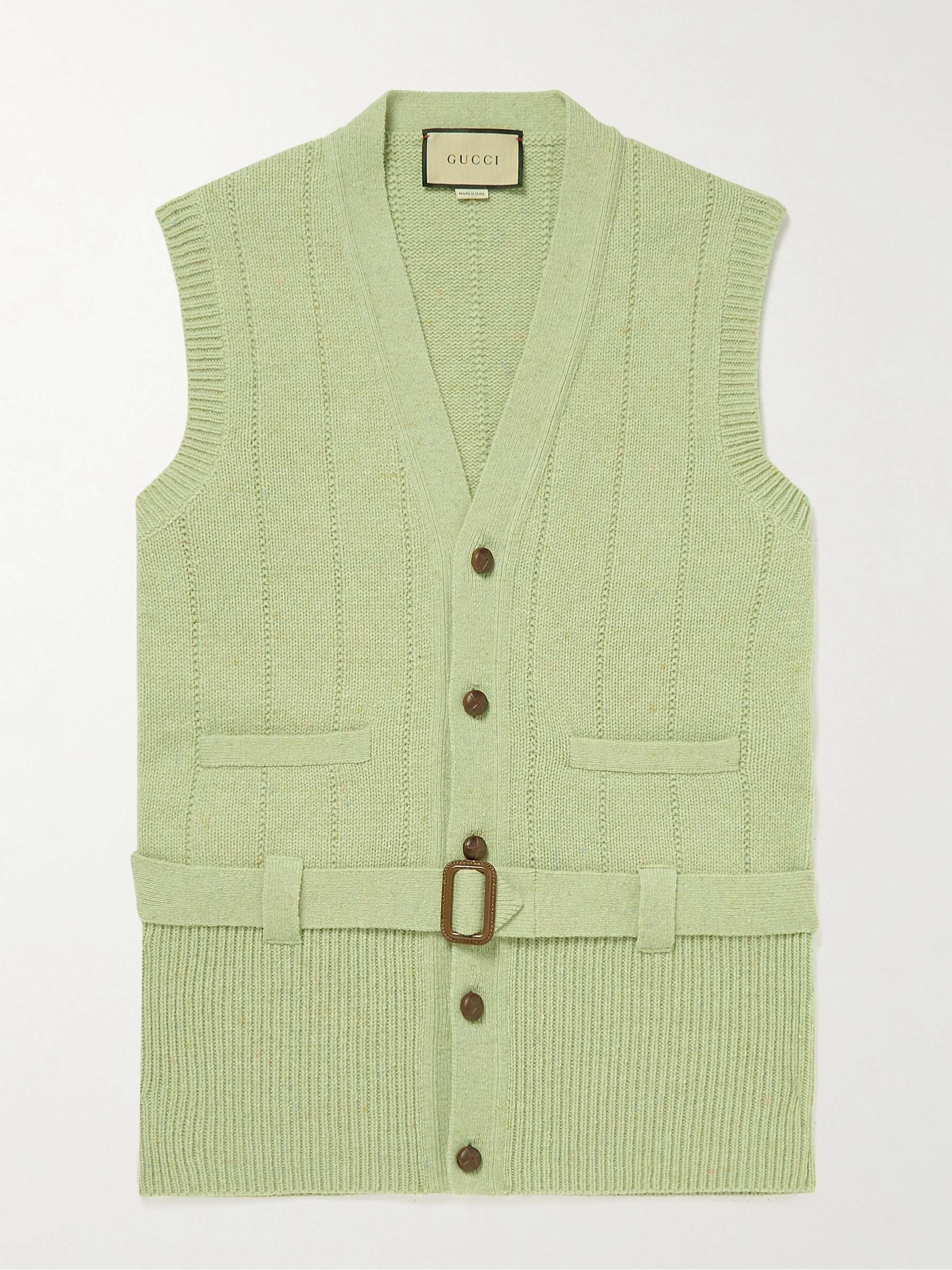 GUCCI Belted Ribbed Wool Sweater Vest