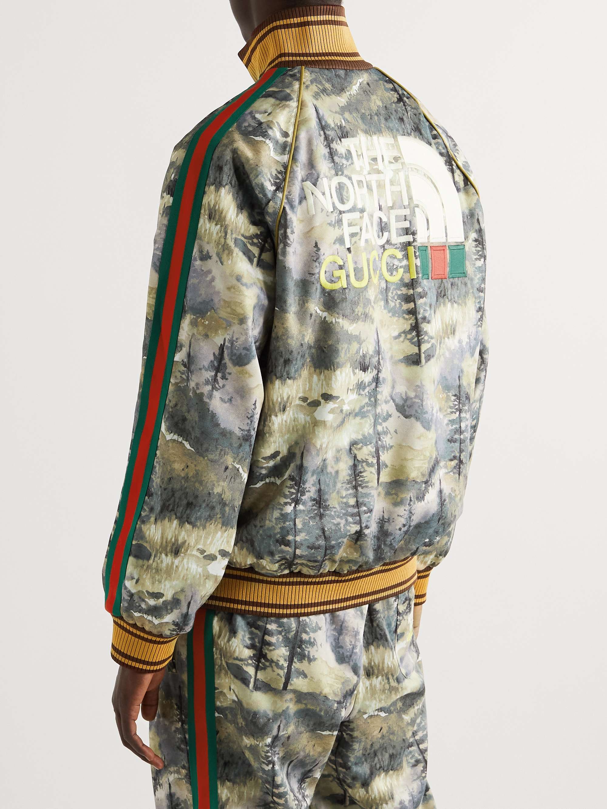 GUCCI + The North Face Webbing-Trimmed Printed Jersey Track Jacket