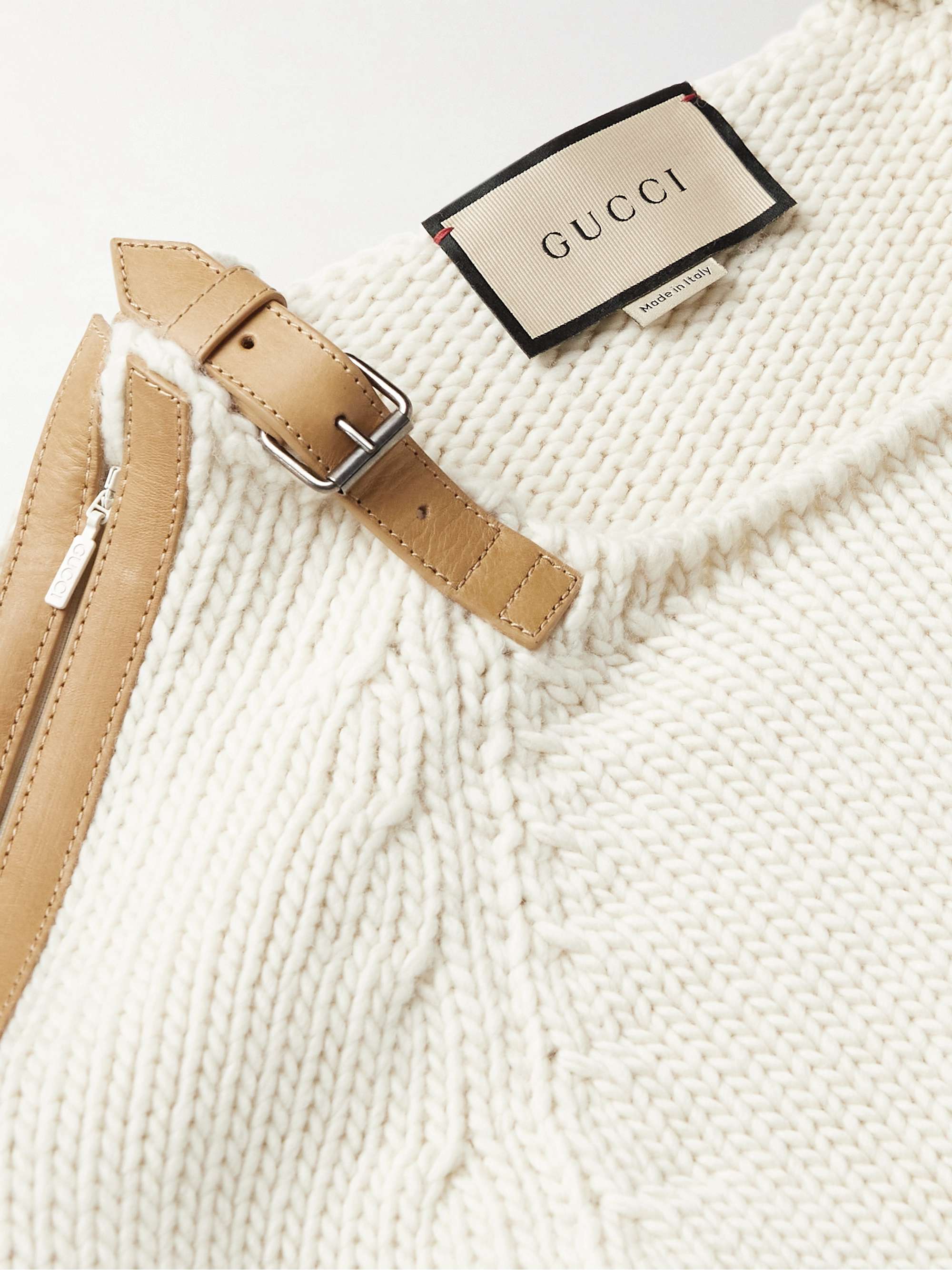GUCCI Leather-Trimmed Wool Sweater