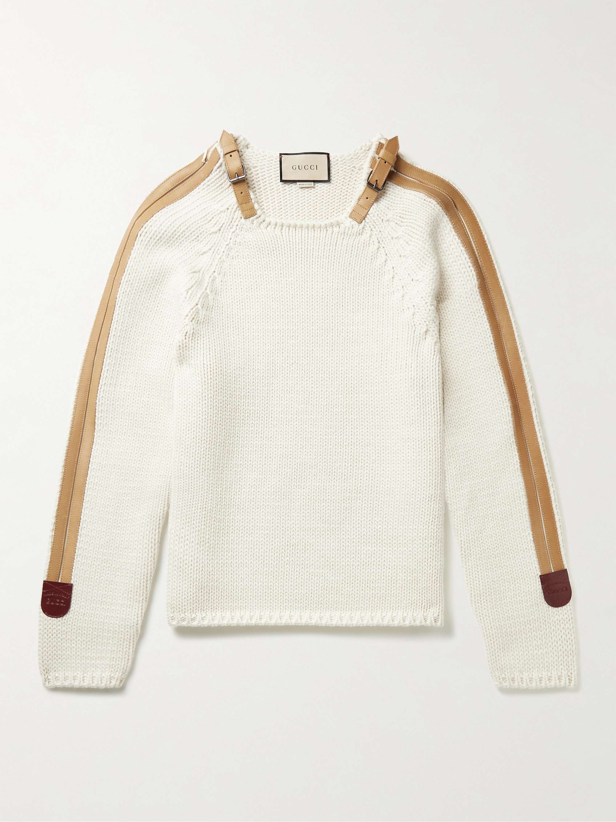 GUCCI Leather-Trimmed Wool Sweater
