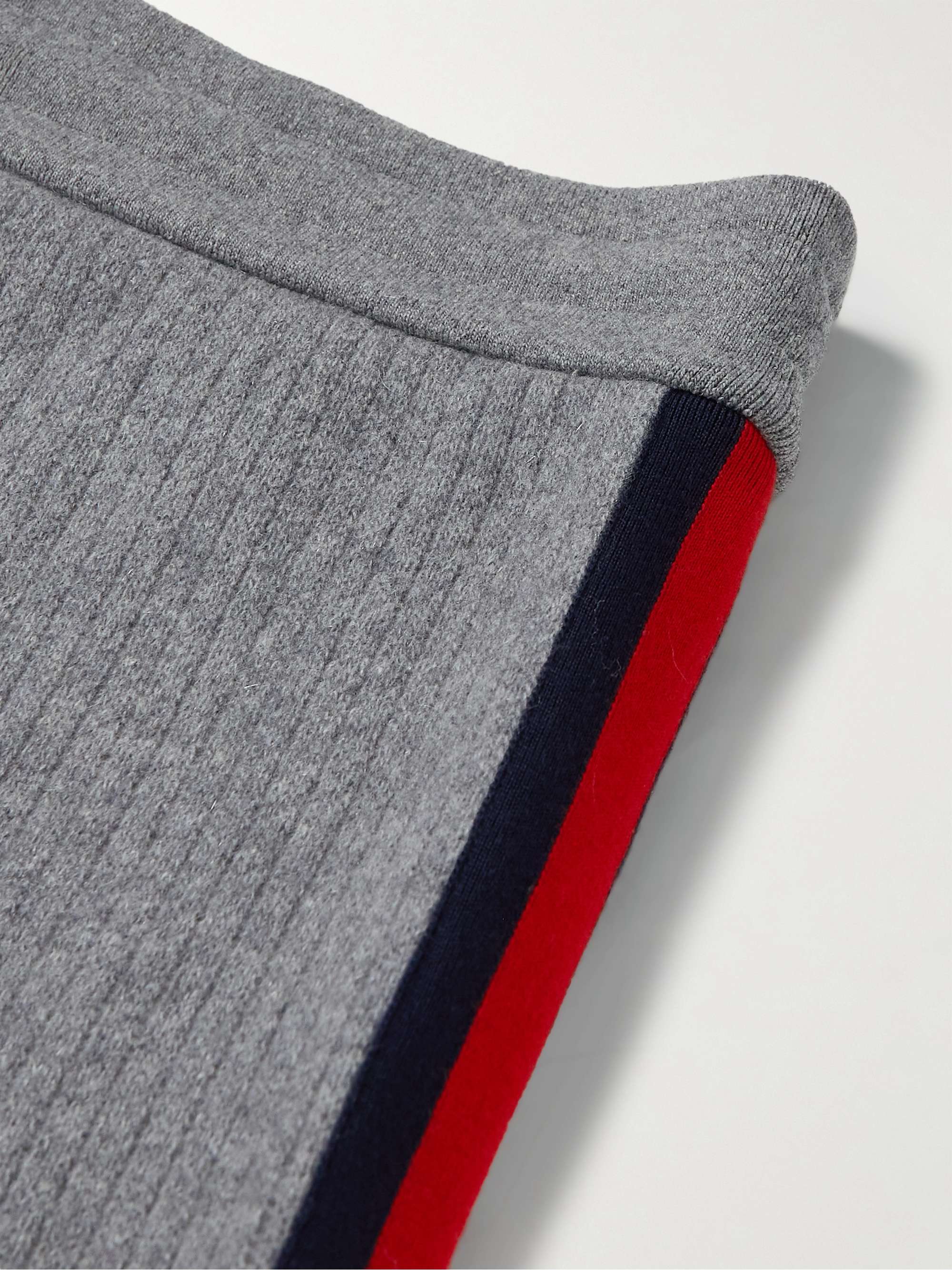 GUCCI Tapered Webbing-Trimmed Ribbed Wool and Cashmere-Blend Sweatpants