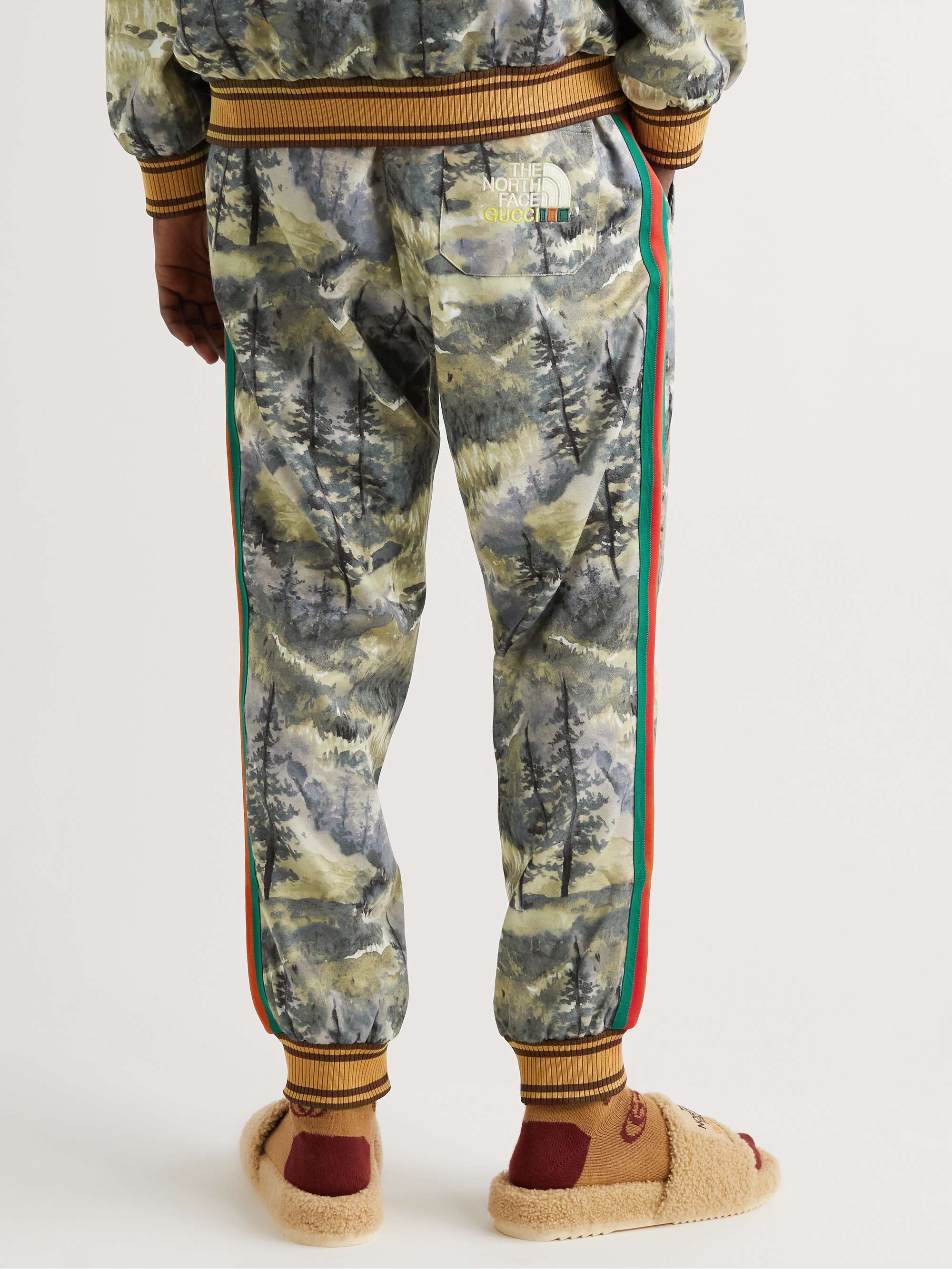 GUCCI + The North Face Tapered Webbing-Trimmed Printed Jersey Sweatpants
