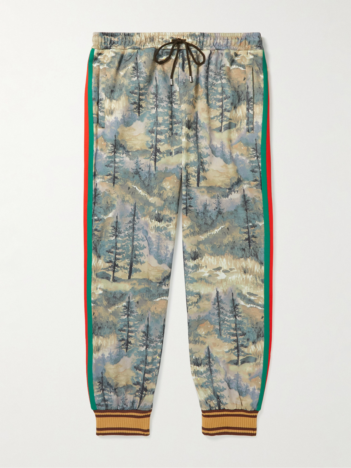 GUCCI THE NORTH FACE TAPERED WEBBING-TRIMMED PRINTED JERSEY SWEATPANTS