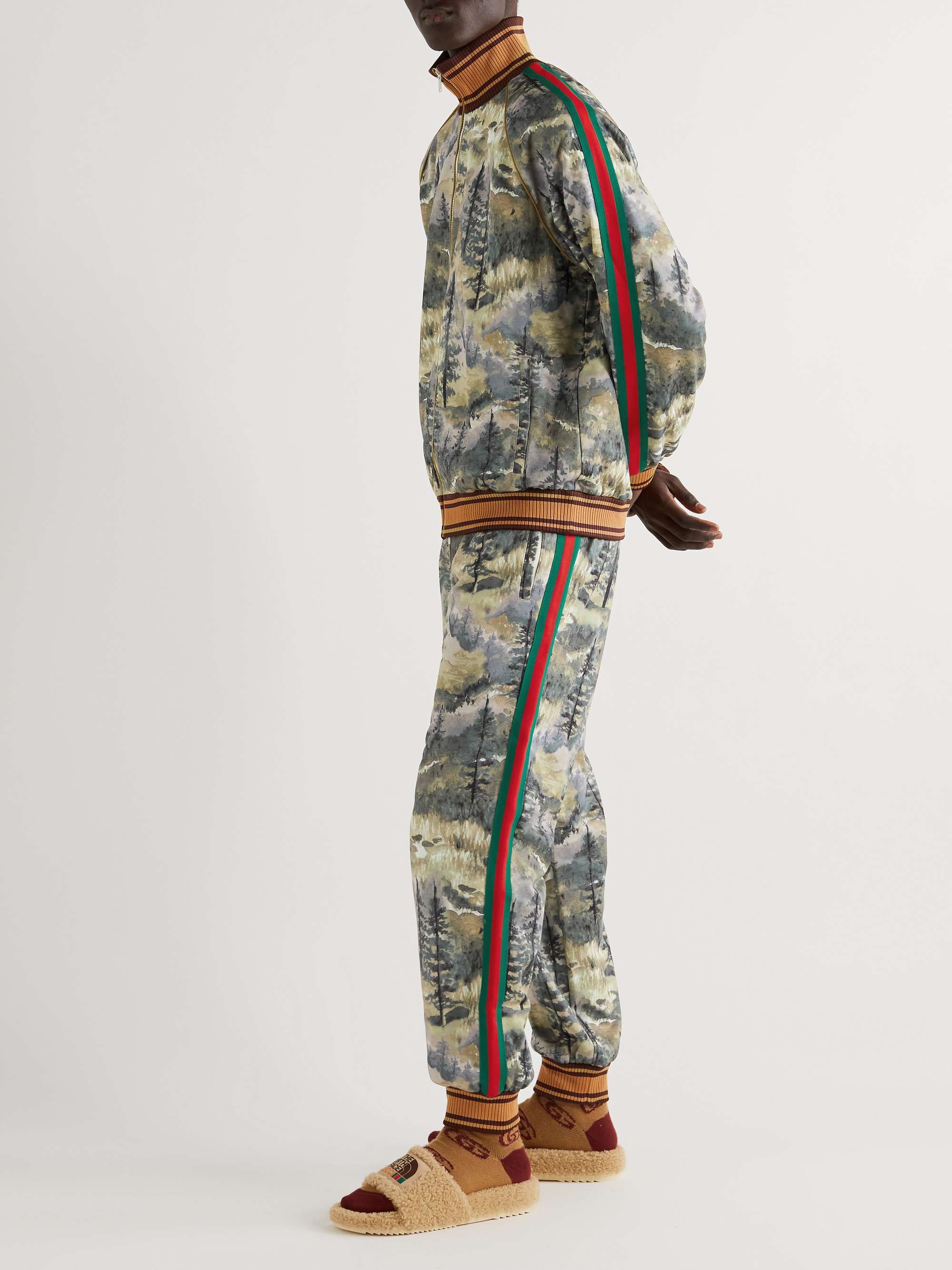 GUCCI + The North Face Tapered Webbing-Trimmed Printed Jersey Sweatpants