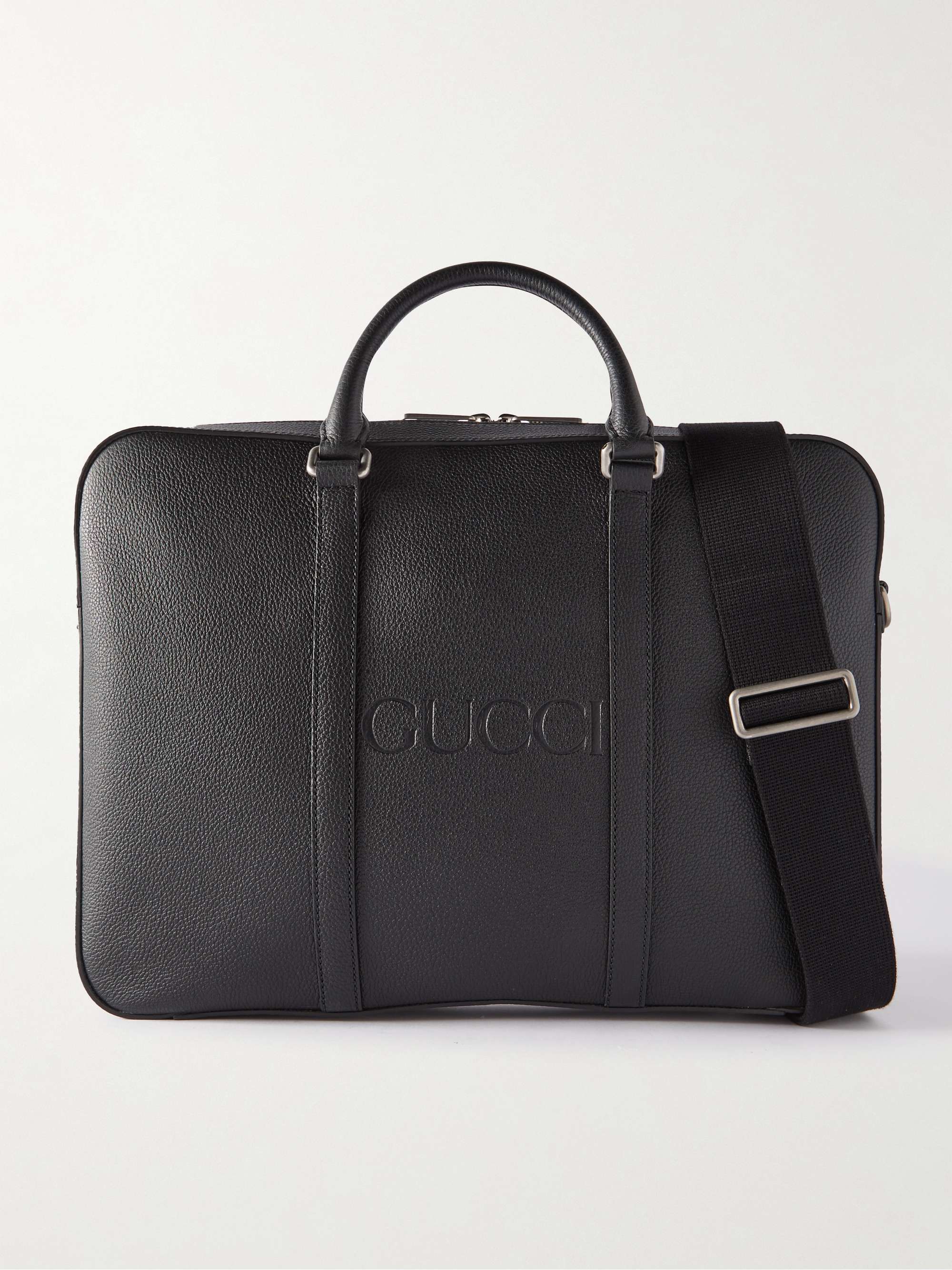 GUCCI Logo-Debossed Full-Grain Leather Briefcase