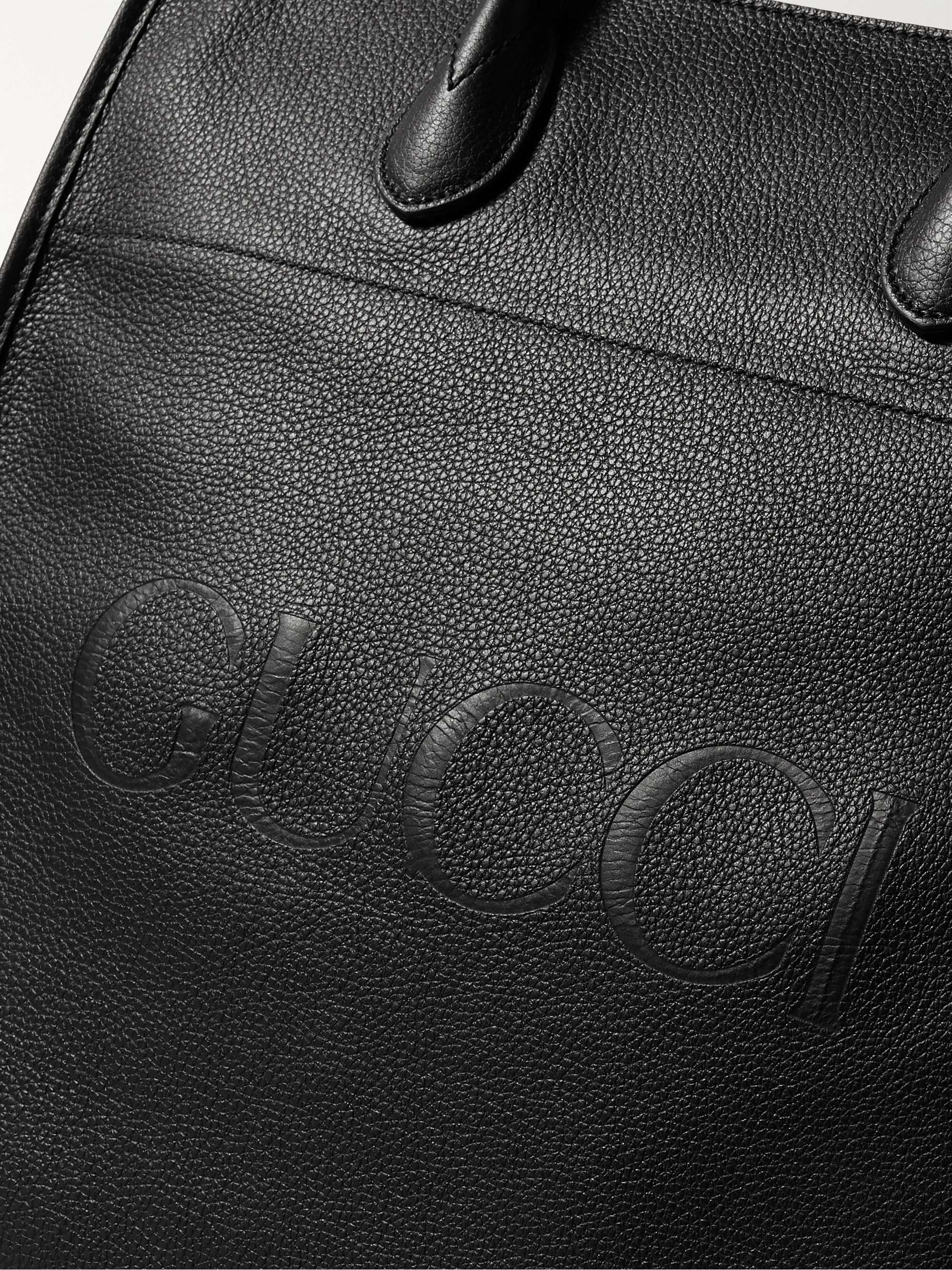 GUCCI Logo-Embossed Full-Grain Leather Tote Bag