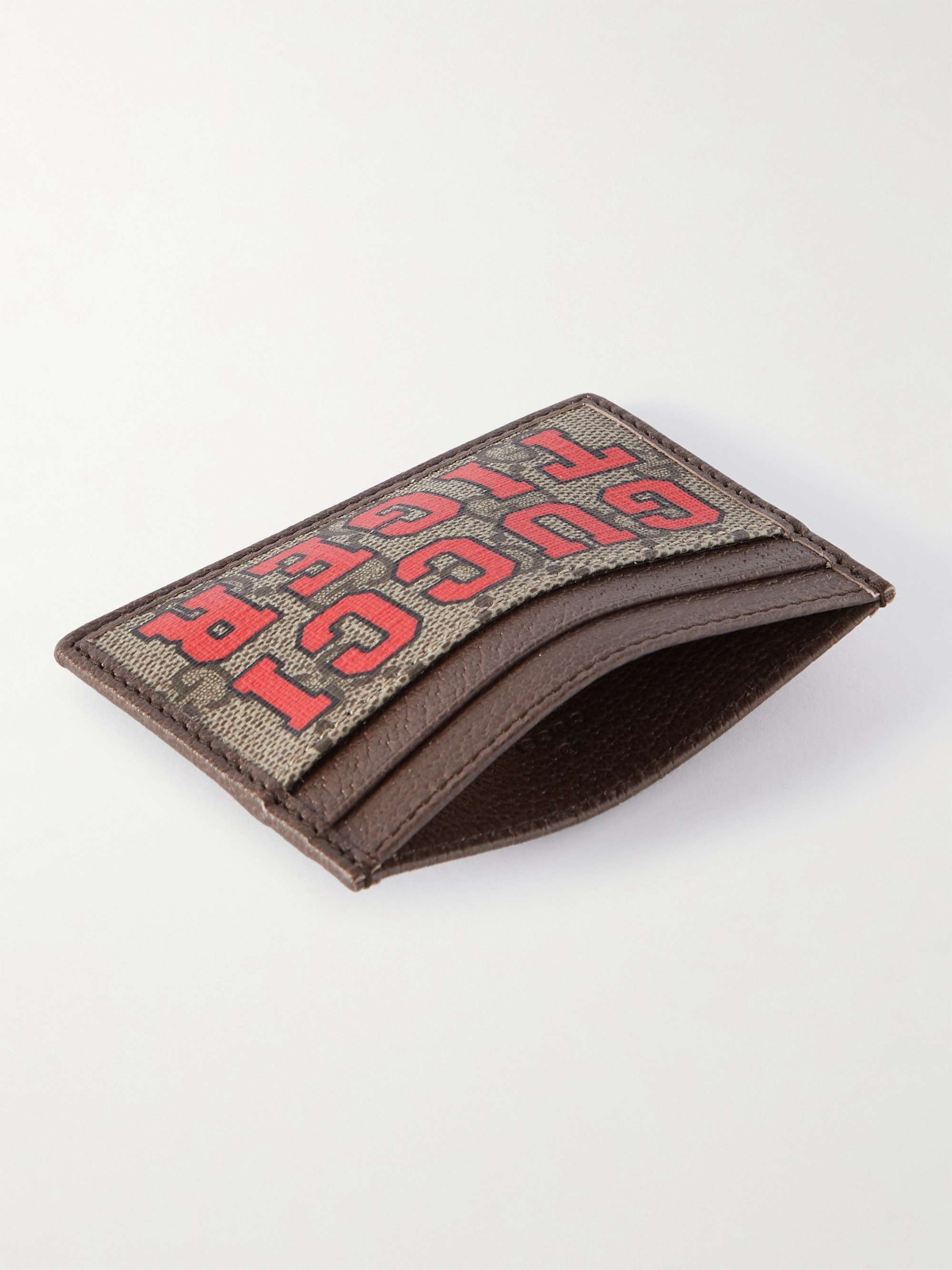 Leather-Trimmed Monogrammed Coated-Canvas Cardholder