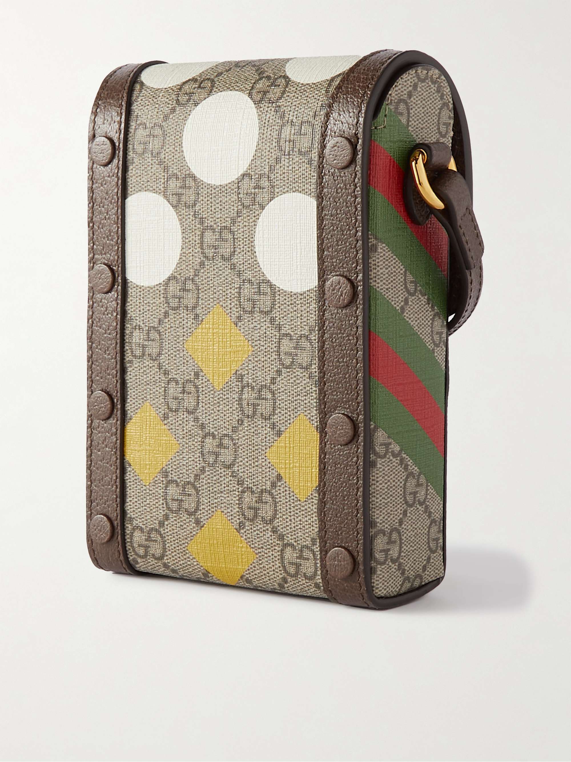 GUCCI Horsebit Leather-Trimmed Printed Monogrammed Coated-Canvas Messenger Bag