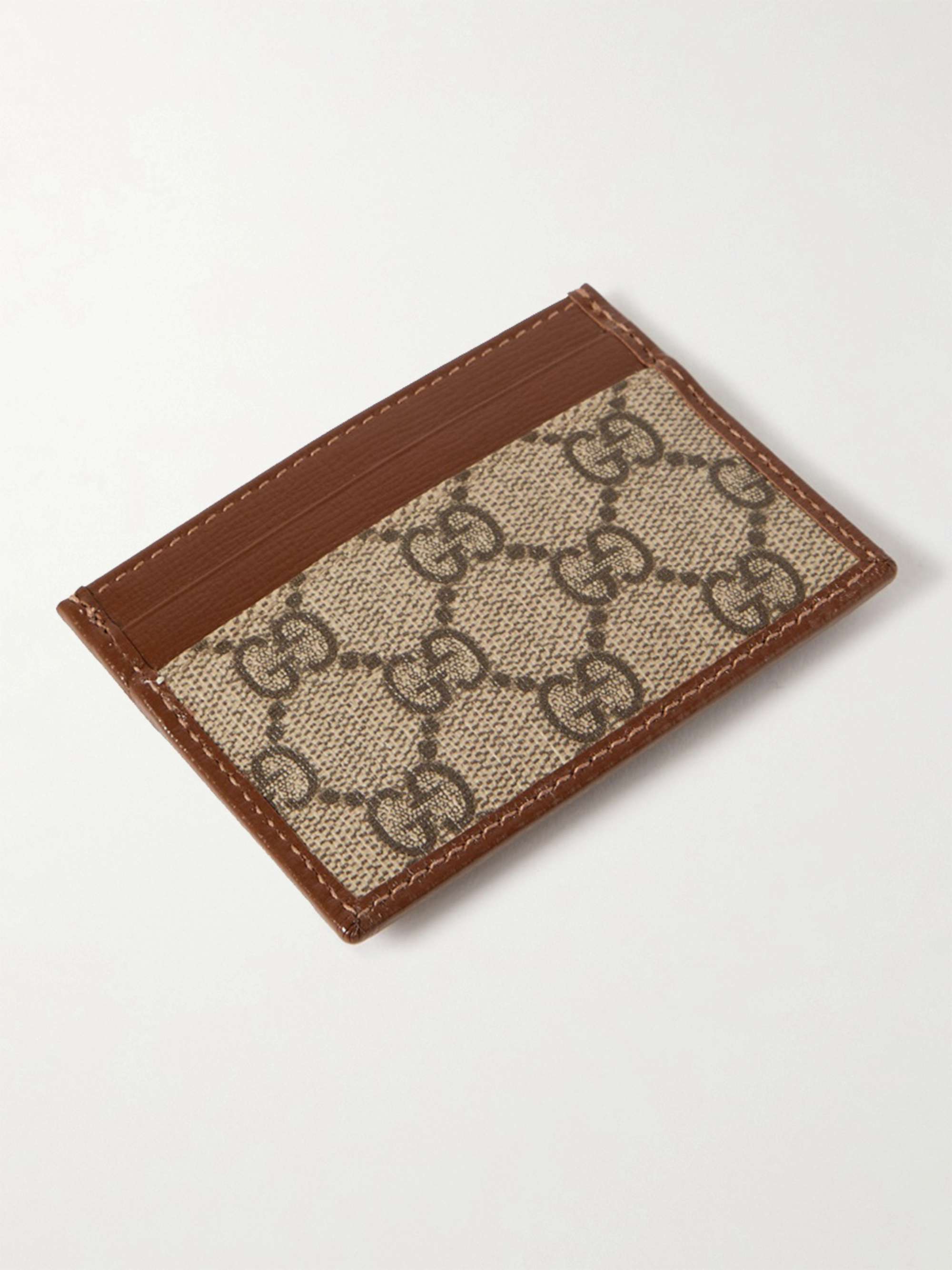 Beige Leather-Trimmed Monogrammed Coated-Canvas Cardholder | GUCCI 