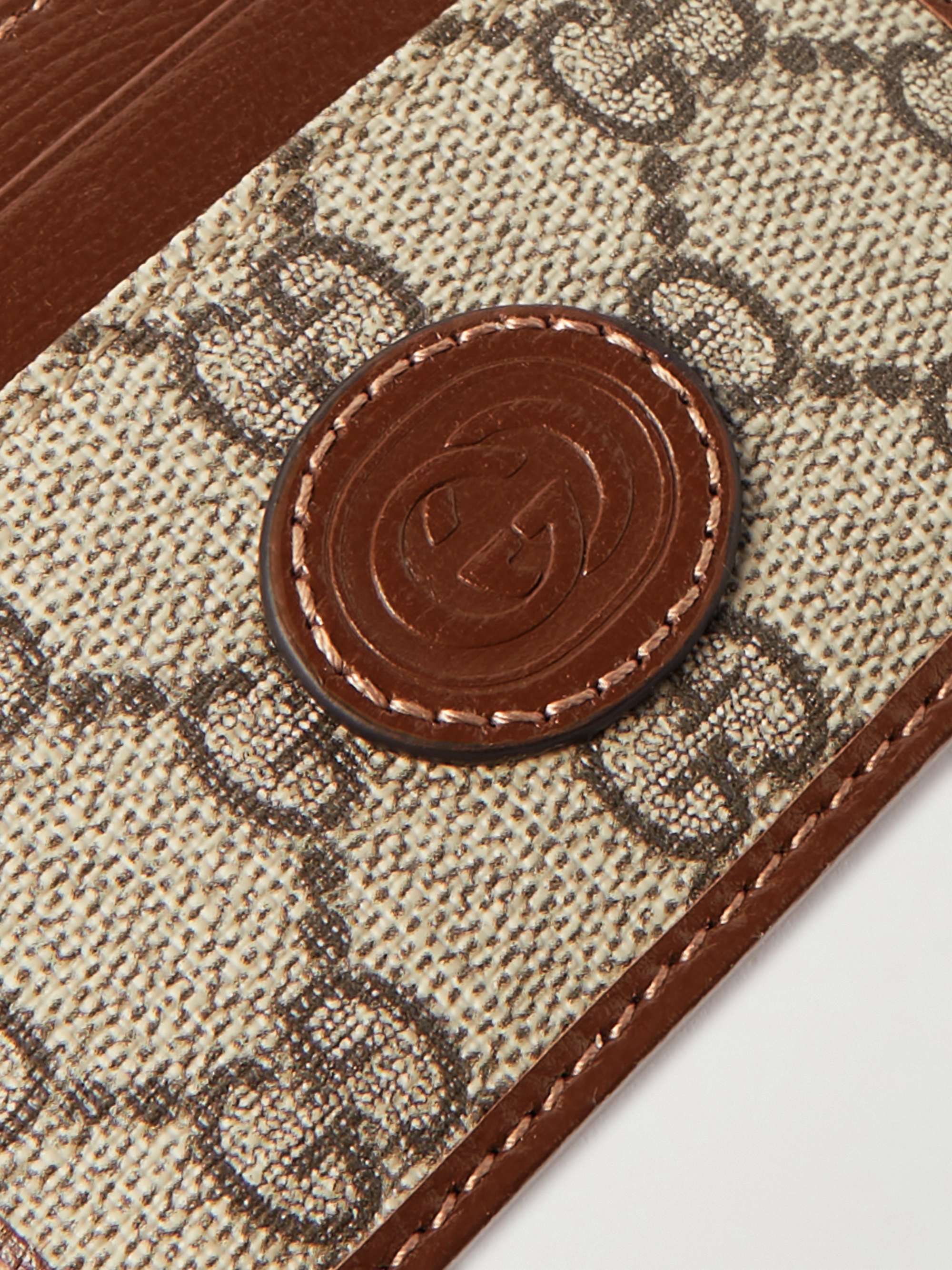 Beige Leather-Trimmed Monogrammed Coated-Canvas Cardholder | GUCCI 