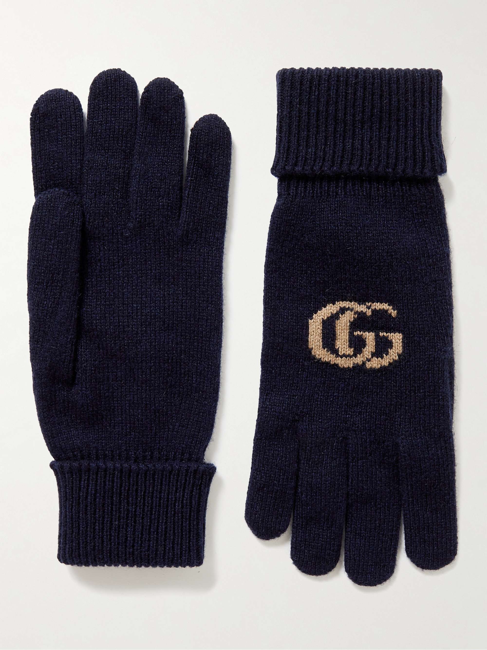 GUCCI Logo-Jacquard Cashmere and Wool-Blend Gloves