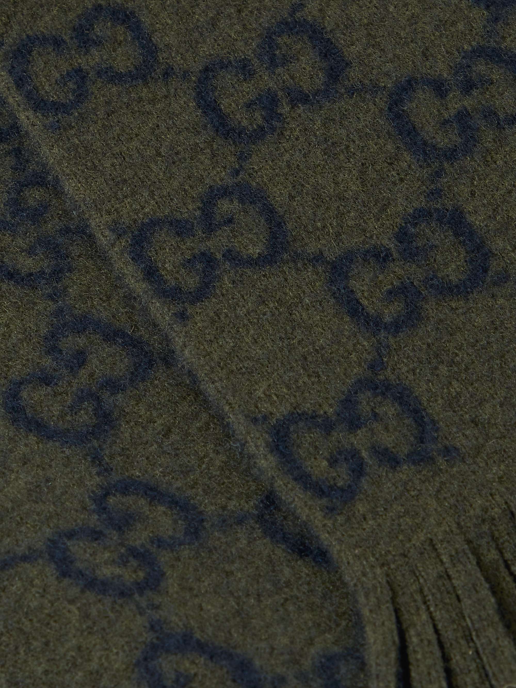 GUCCI Fringed Logo-Jacquard Wool Scarf