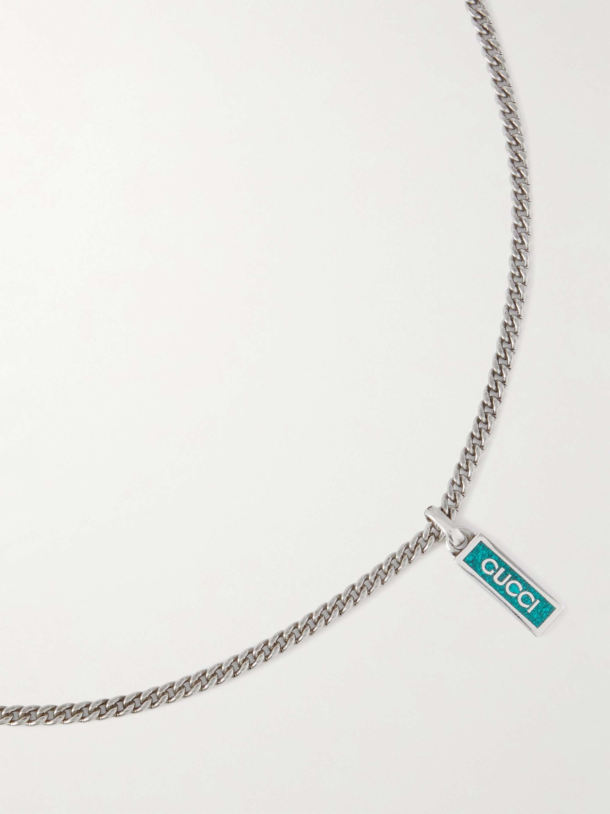GUCCI Sterling Silver and Enamel Pendant Necklace