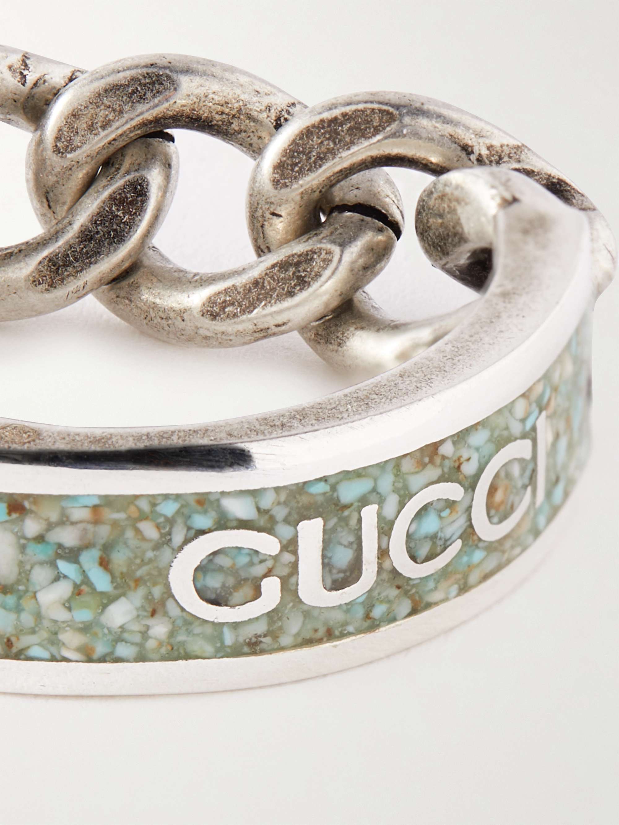 GUCCI Sterling Silver and Enamel Chain Ring