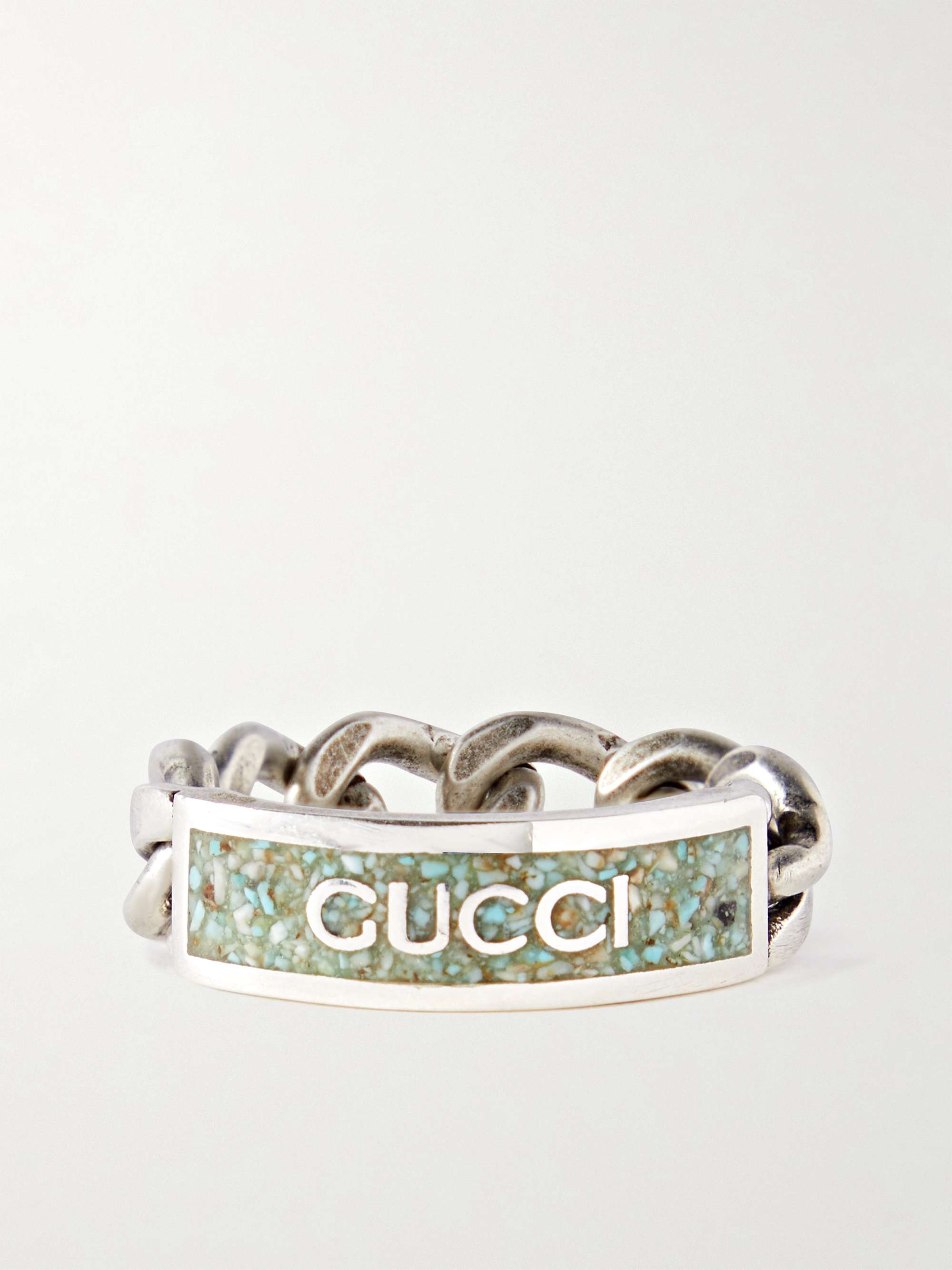 GUCCI Sterling Silver and Enamel Chain Ring