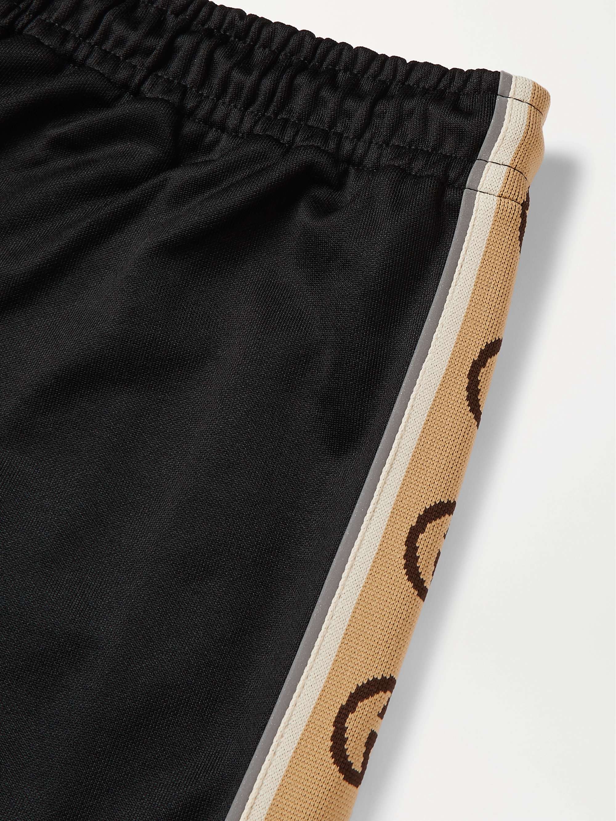 GUCCI Wide-Leg Logo-Jacquard Webbing-Trimmed Tech-Jersey Drawstring Shorts