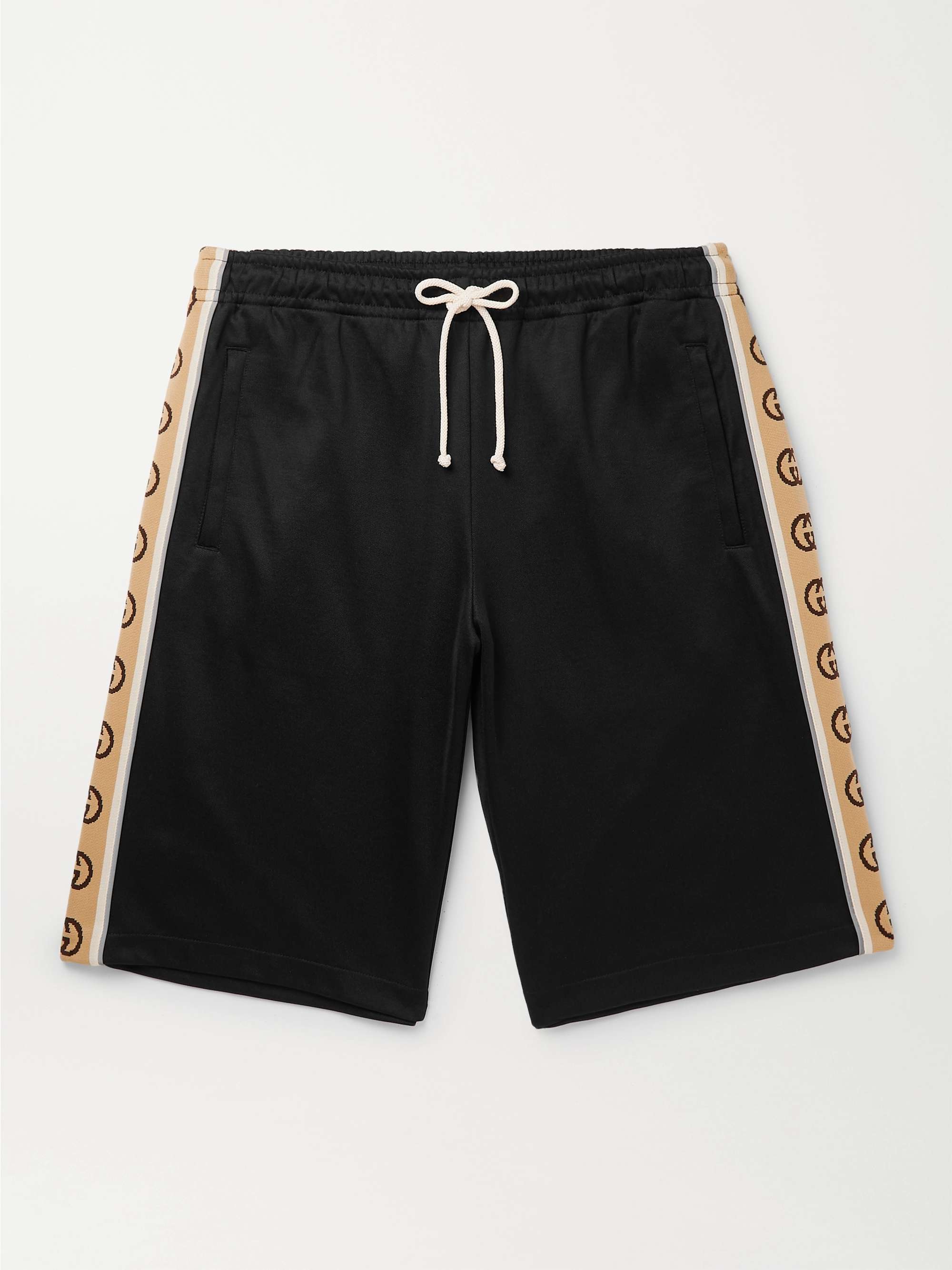 GUCCI Wide-Leg Logo-Jacquard Webbing-Trimmed Tech-Jersey Drawstring Shorts