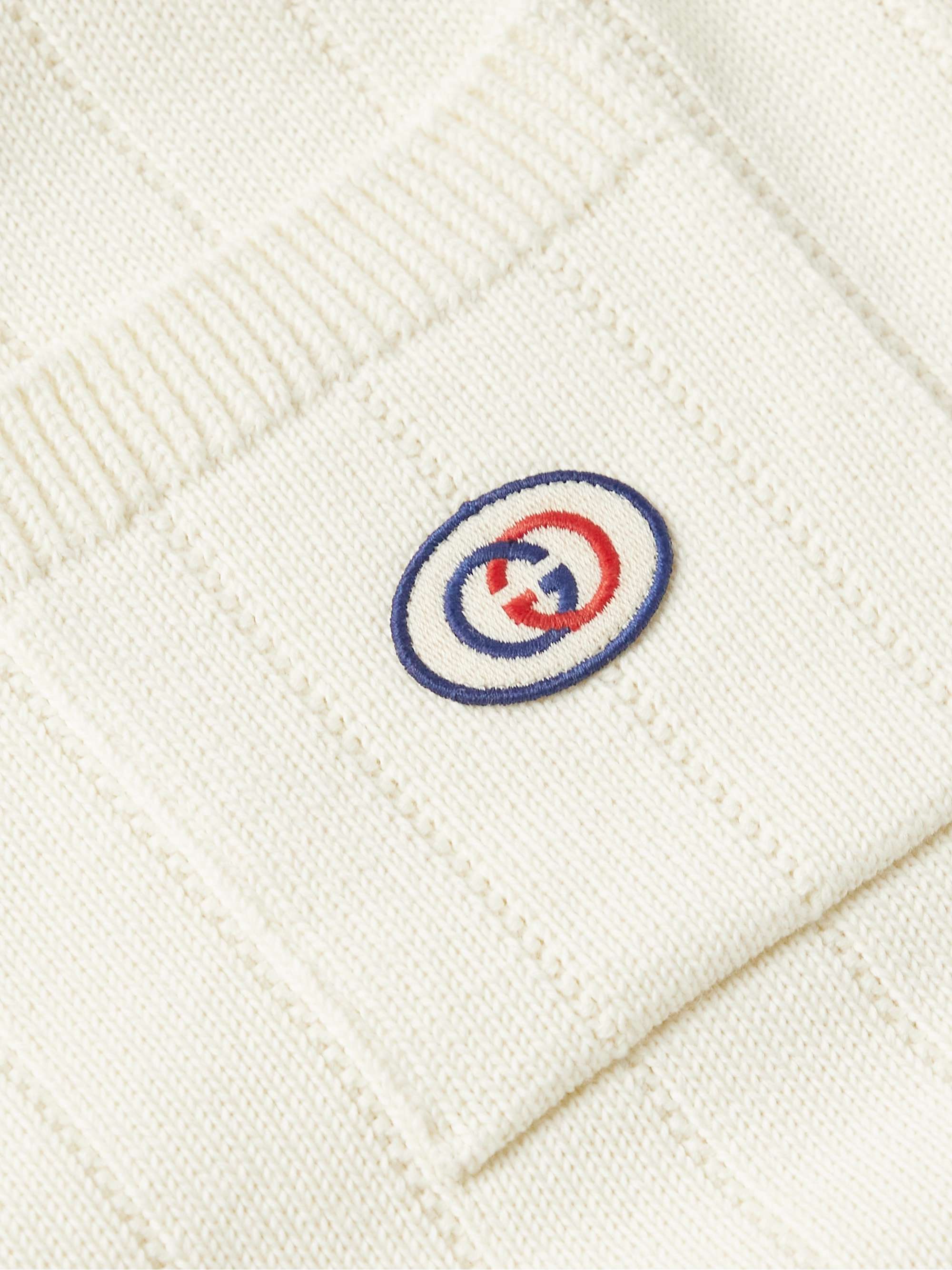 GUCCI Logo-Appliquéd Striped Ribbed Cotton Cardigan